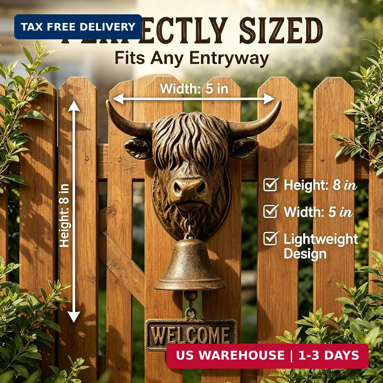 Highland Cow Welcome Bell,Head Wall Mounted Doorbell with Welcome Sign Rustic Re