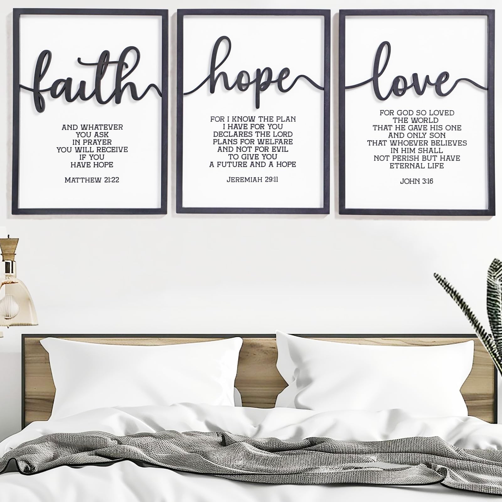 3D Wood Faith Hope Love Wall Decor, Christian Wall Art Bible Verses Wall Deco…
