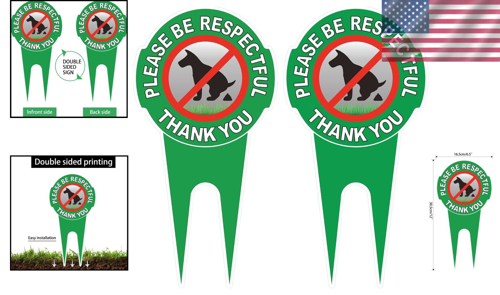 Easy Install Double-Sided Dog Sign – 2 Pack, 12″ x 6″ – Lawn Care Essential
