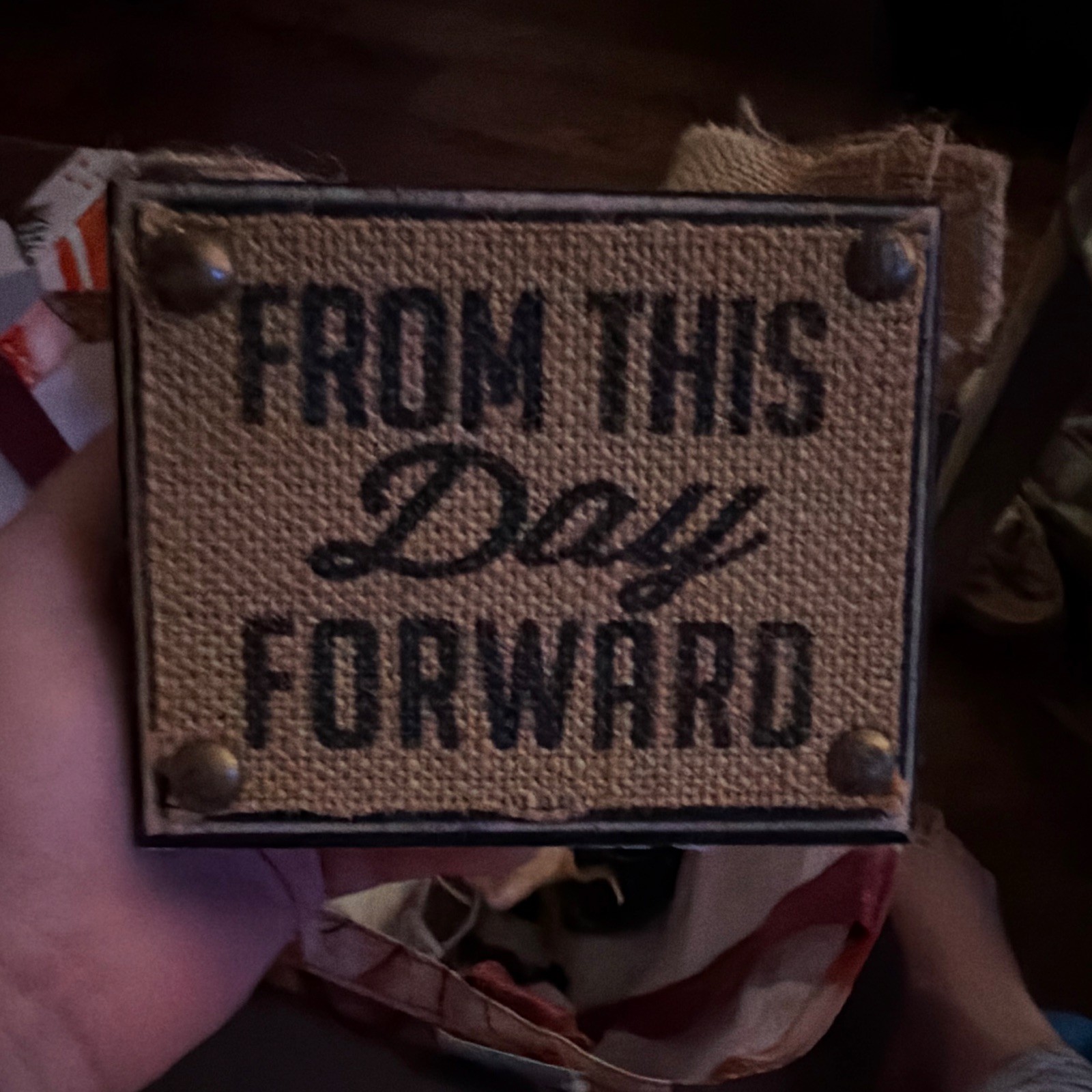 Rustic Burlap & Wood Hanging Plaque Sign From This Day Forward Beige/Black