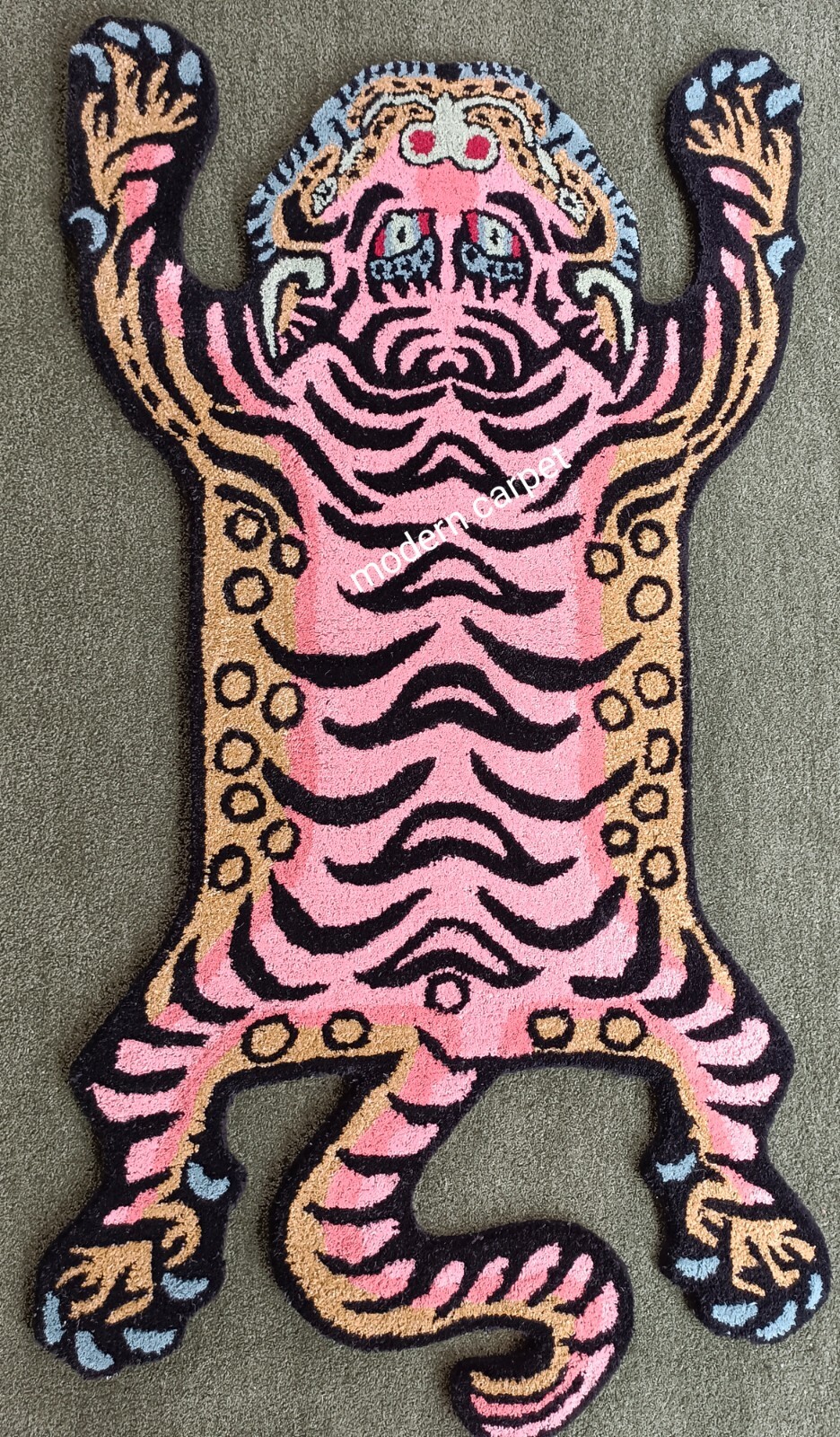 Tibetan Tiger Rugs 2×3 Feet Handmade 100% Woolen Hand Tufted For Home Decoration