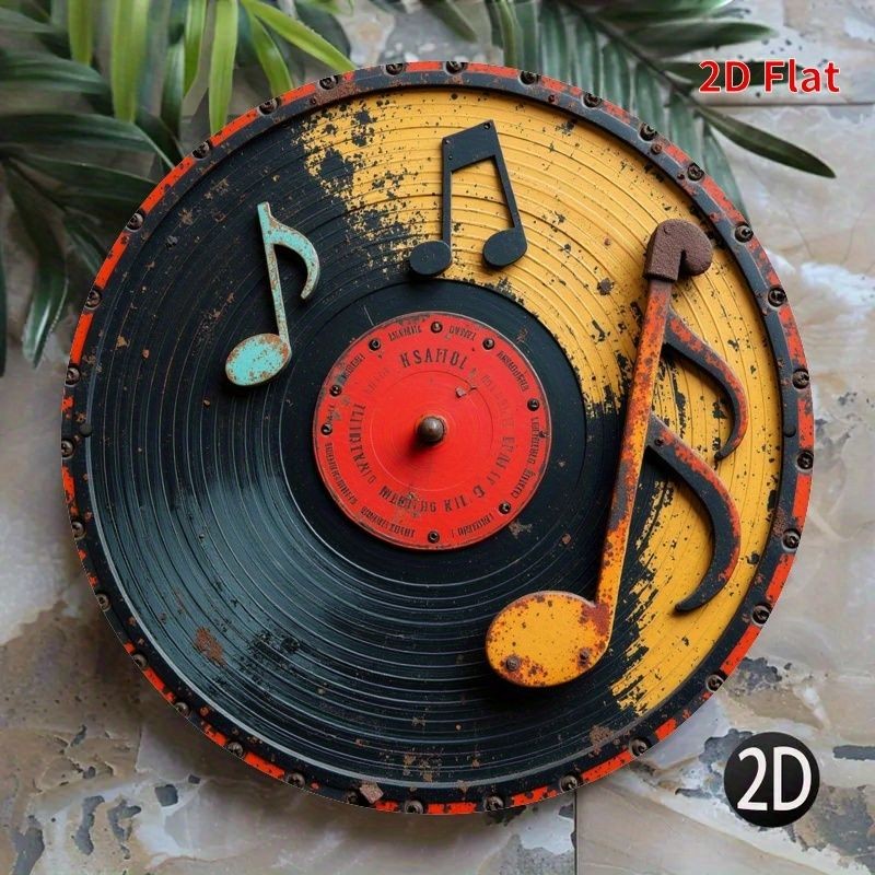 Round Retro Music Metal Sign Distressed Vinyl Record Man Cave Wall Art Decor