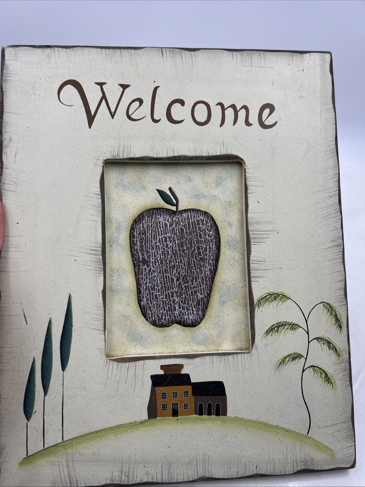 VTG Welcome Sign Hanging 10x8in Hand Painted Home Decor Rustic Farmhouse