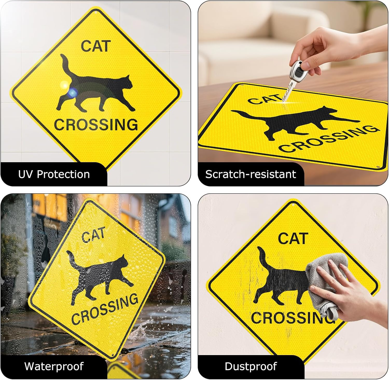 2 Pack Cat Crossing Sign 12″ x 12″ Engineer Grade Reflective Aluminum Sign Pets