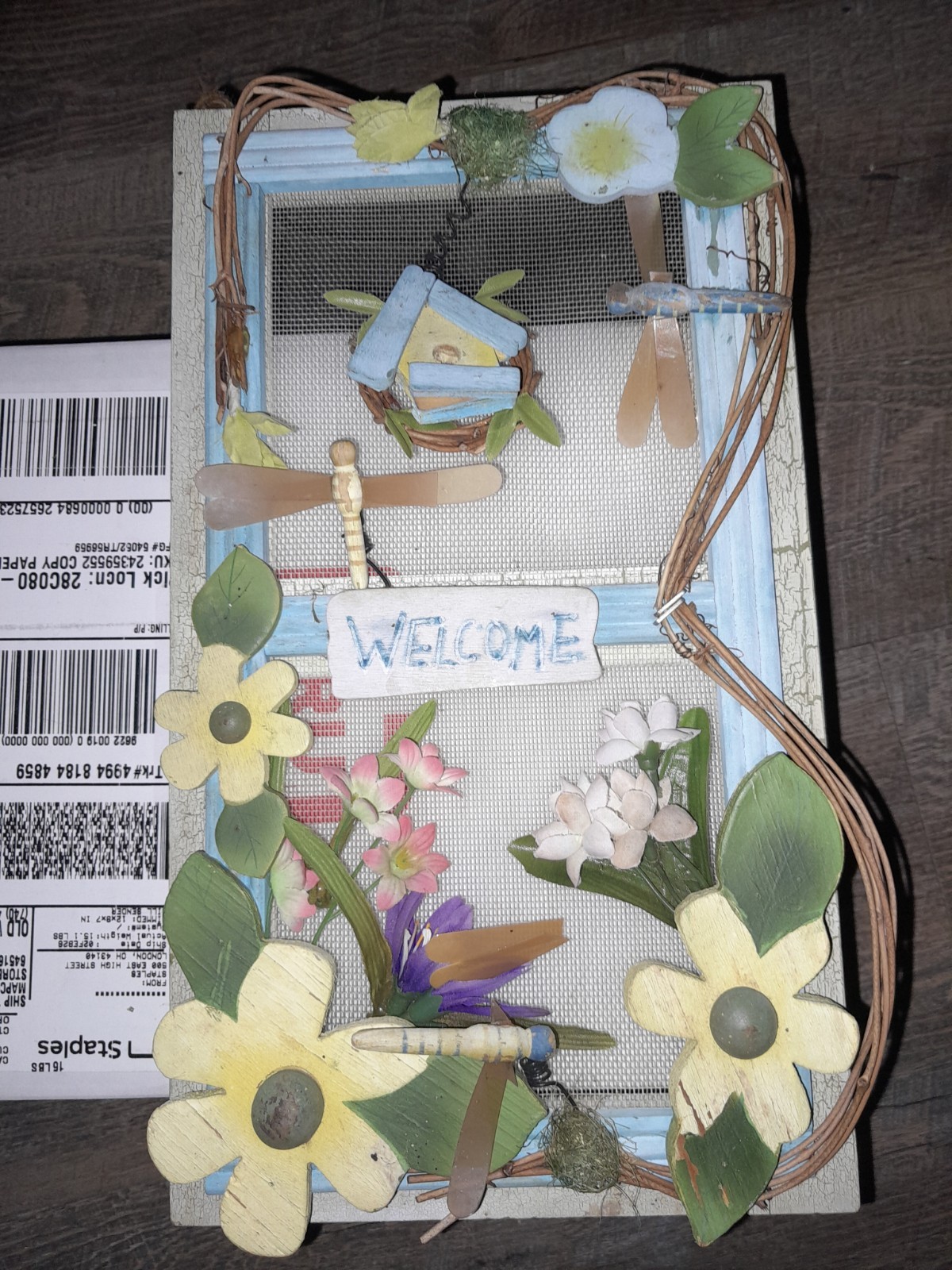 Floral & Garden Welcome Plaque Hanging Birdhouse Dragonfly Decorative Medium