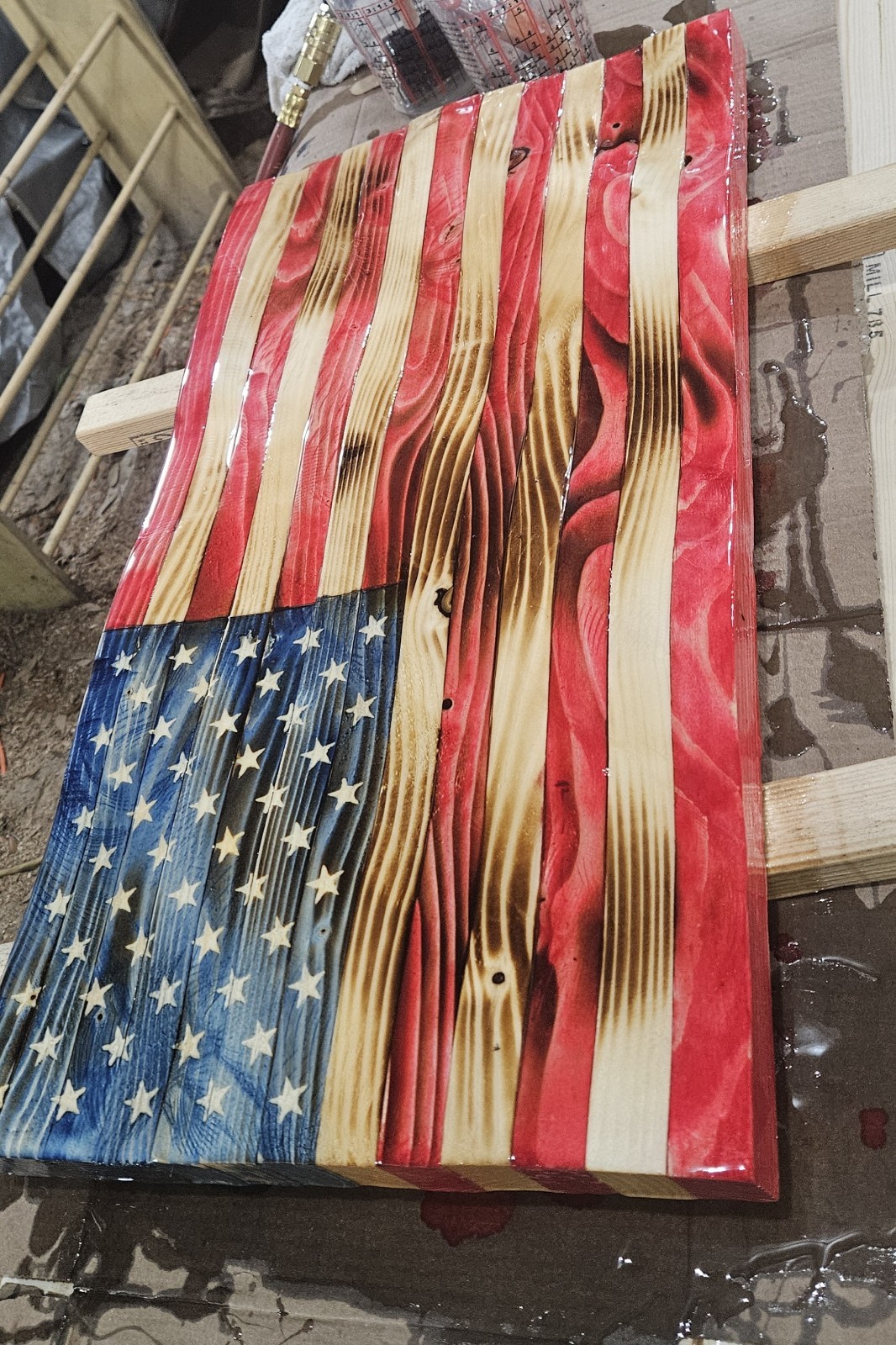 Wavy Wooden American Flag, 3D Wooden USA Flag, Handmade Rustic Wooden Flag