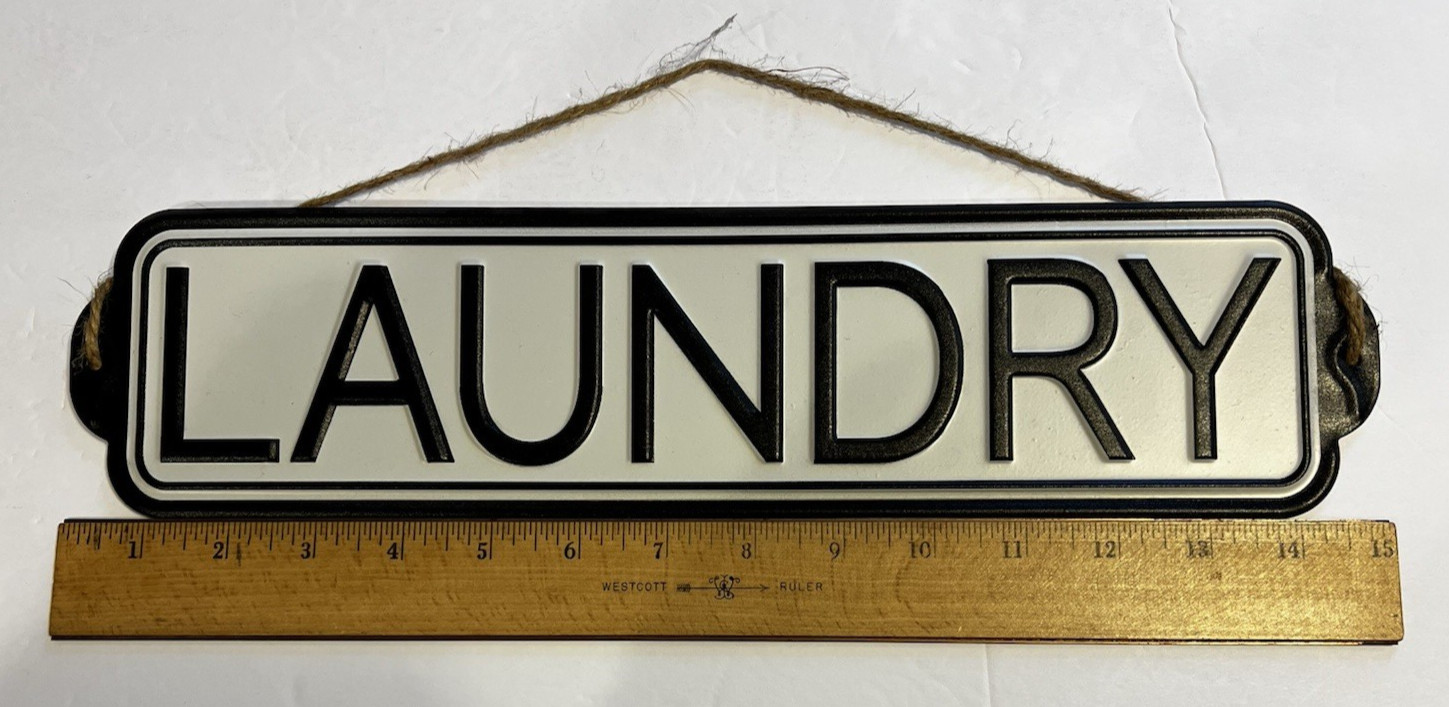 15″ X 4″ Metal Laundry Sign-Great Bathroom Decor-Classic Black & White Design