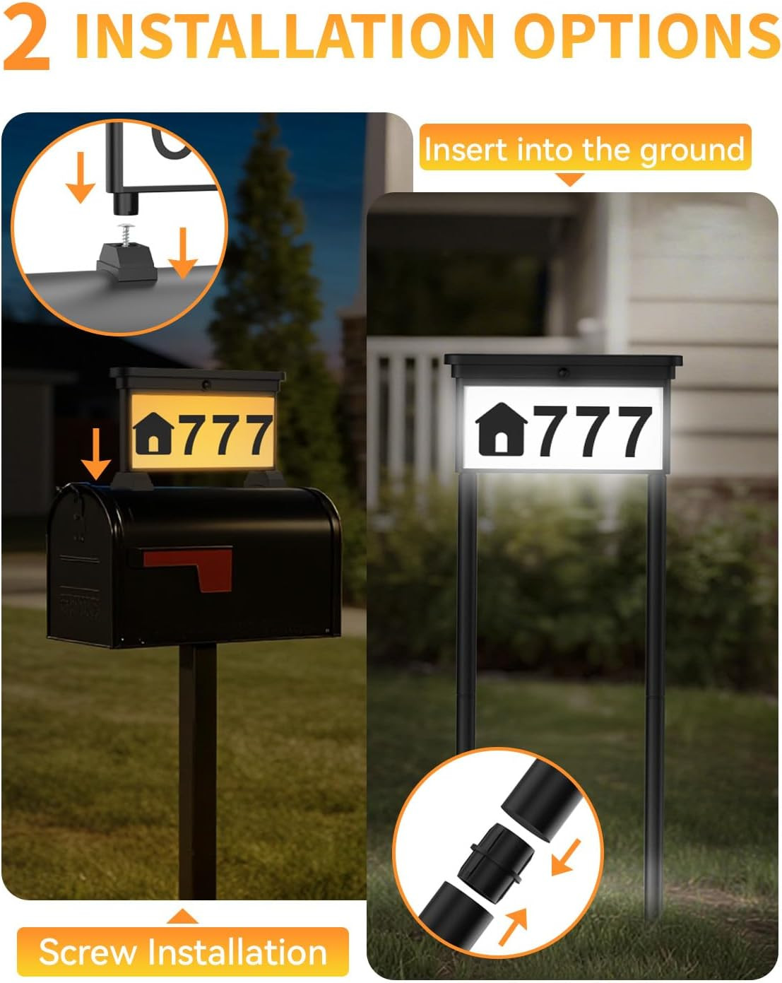 New Upgraded Solar Address Sign,Double Sided Glow House Numbers with Auto On/Off