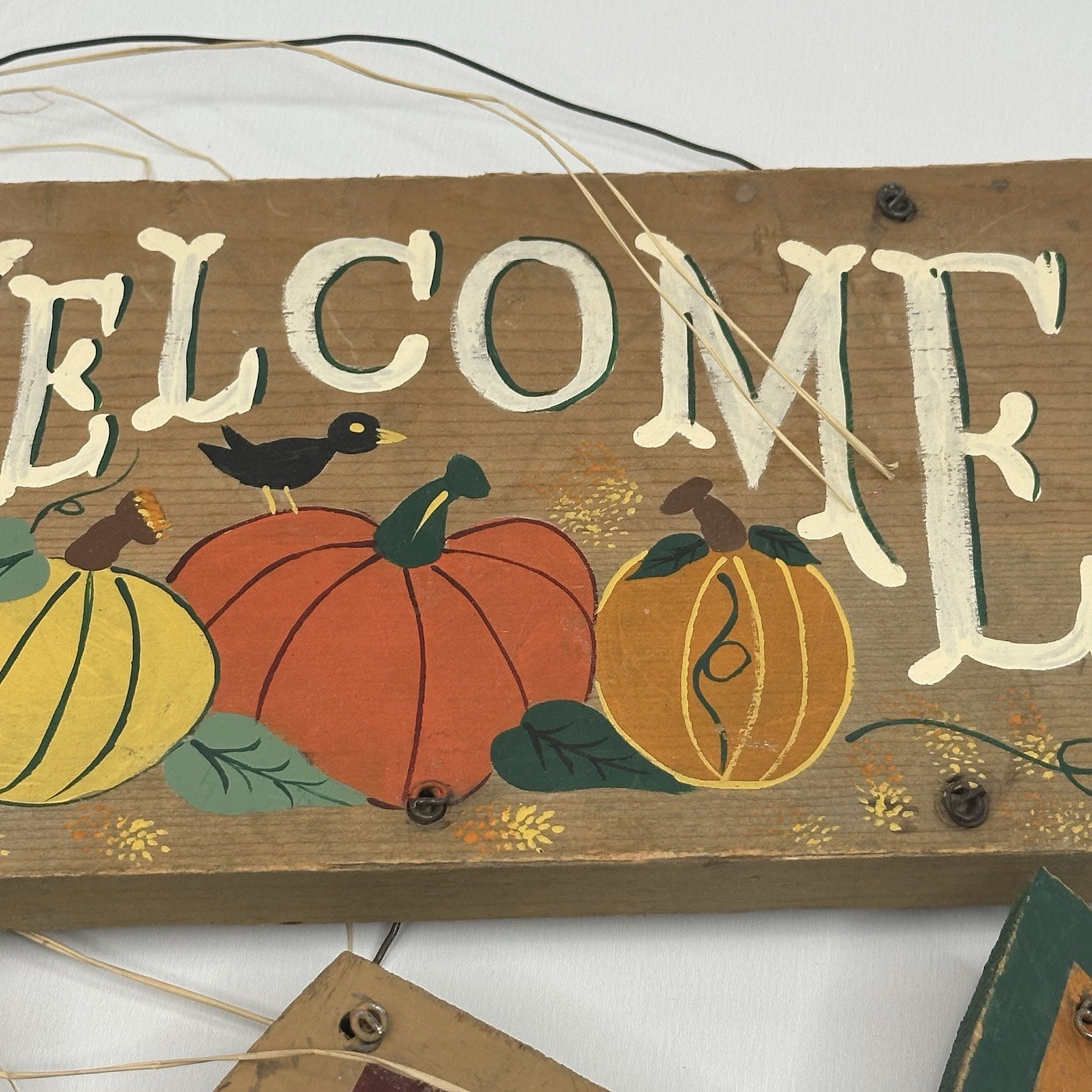 Vtg. Welcome Sign Wooden Fall Autumn Handmade Mexico Signed 1997 90s Decor