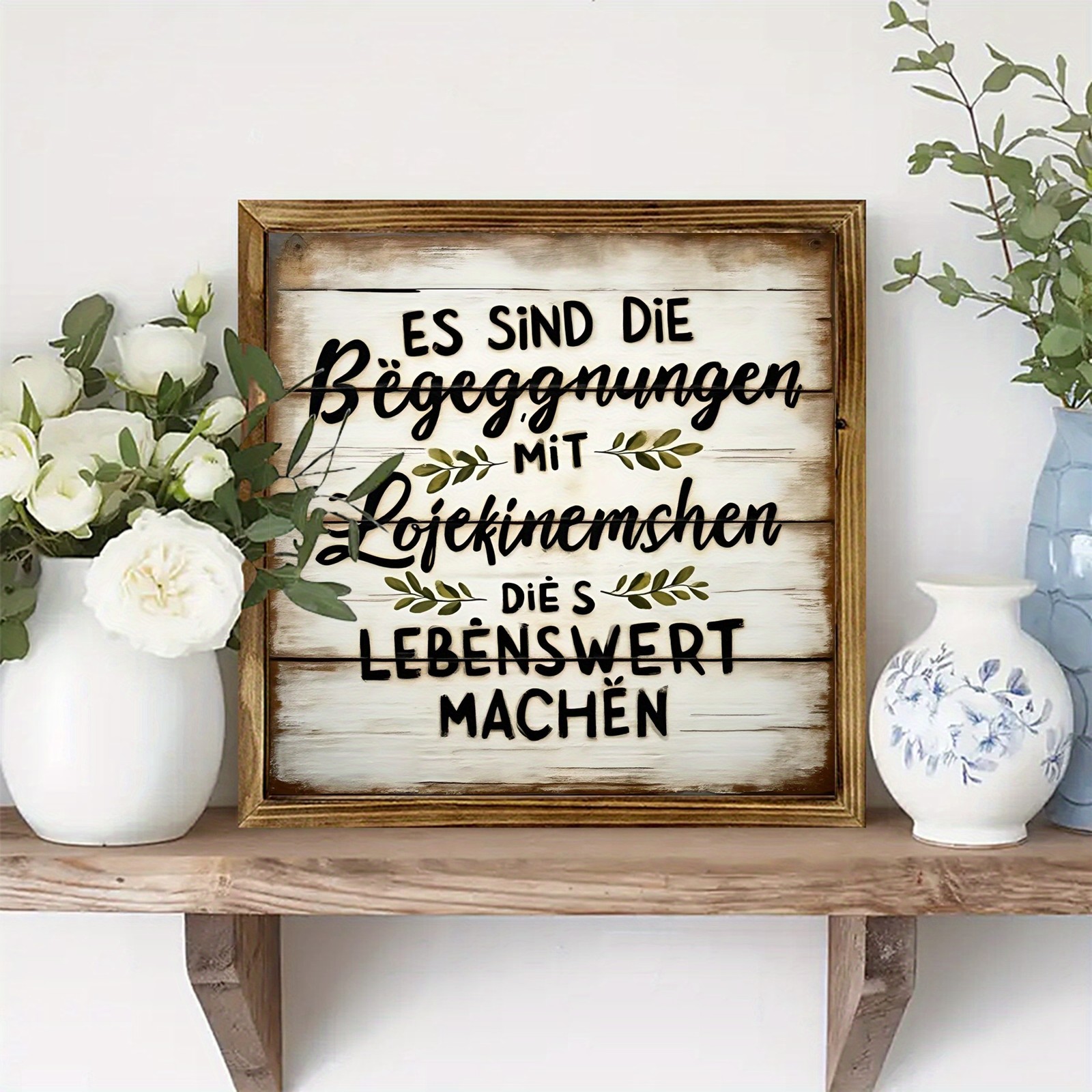 German Quote Wooden Sign Vintage White Plank Farmhouse Living Wall Decor Plaque