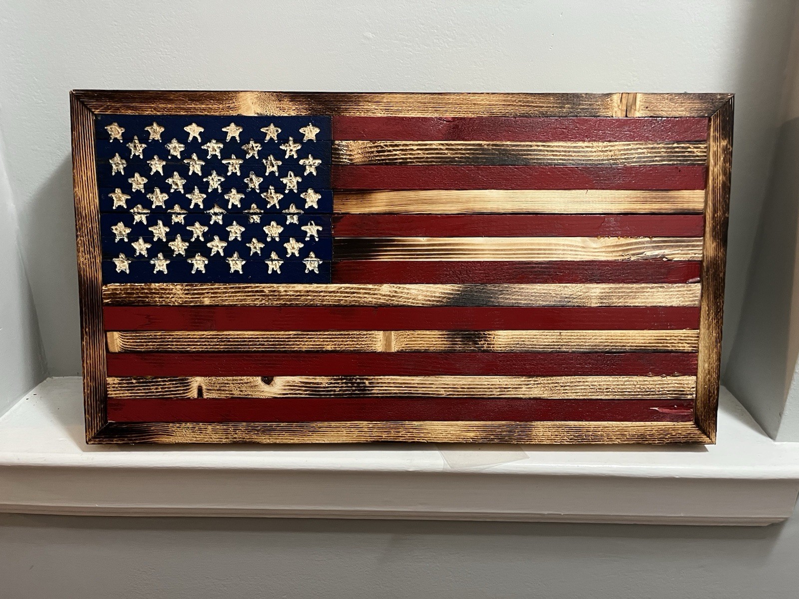 Handmade Wooden American Flag 20×11.5 Classic 50 Star Rustic Wall Decor