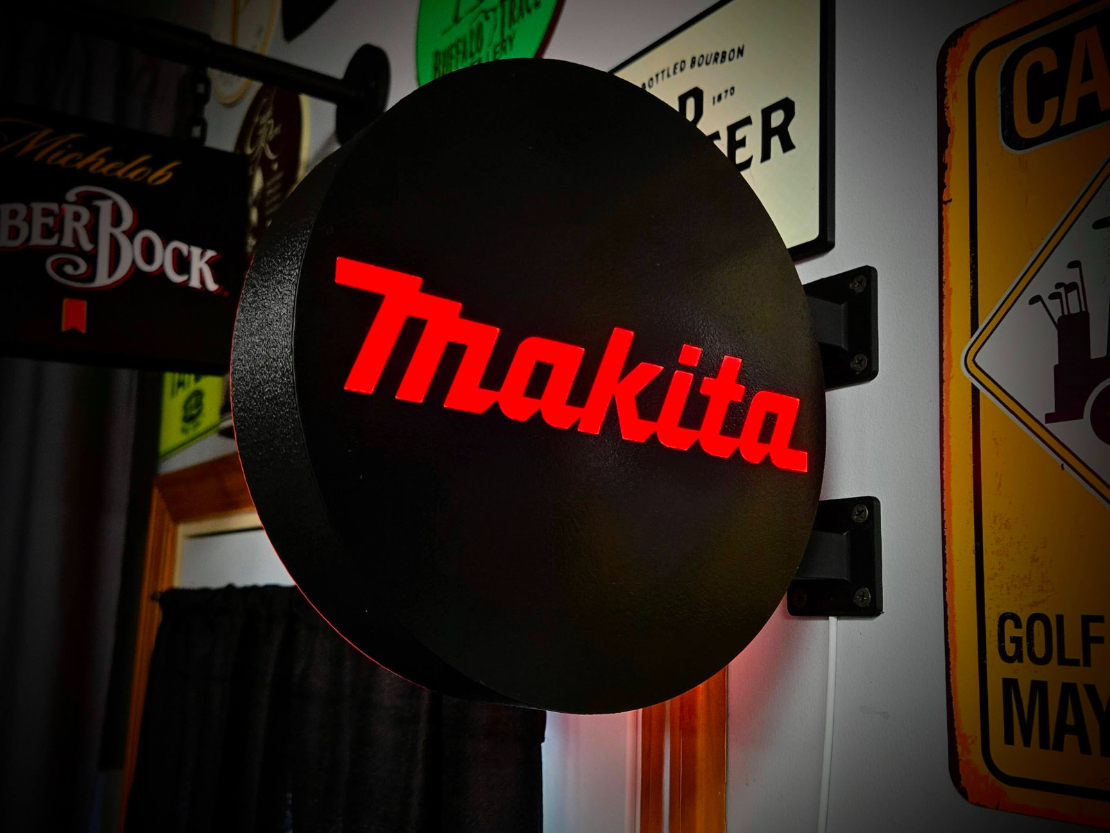 Makita Tools LED Lightbox Sign 3D Printed Round Wall Mount Man Cave Garage Decor