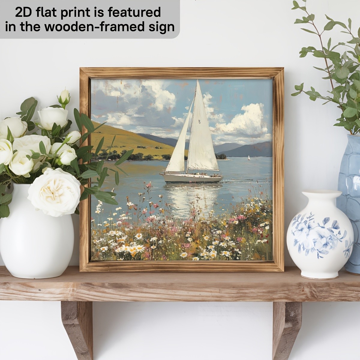 Sailboat Reflection Calm Water Lake Wooden Sign Coastal Nautical Wall Decor Gift