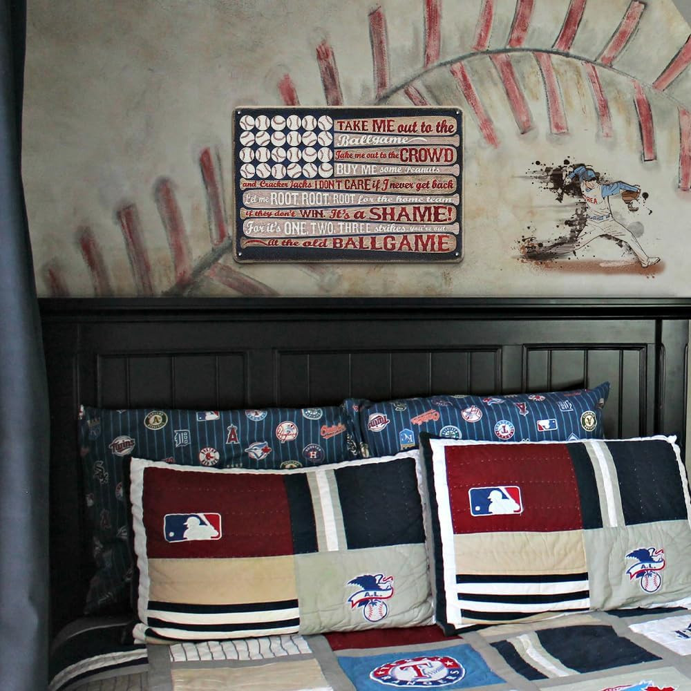 Metal Baseball Room Decor Sign – Vintage Tin Sign for Boys Room, Bedroom, Sports