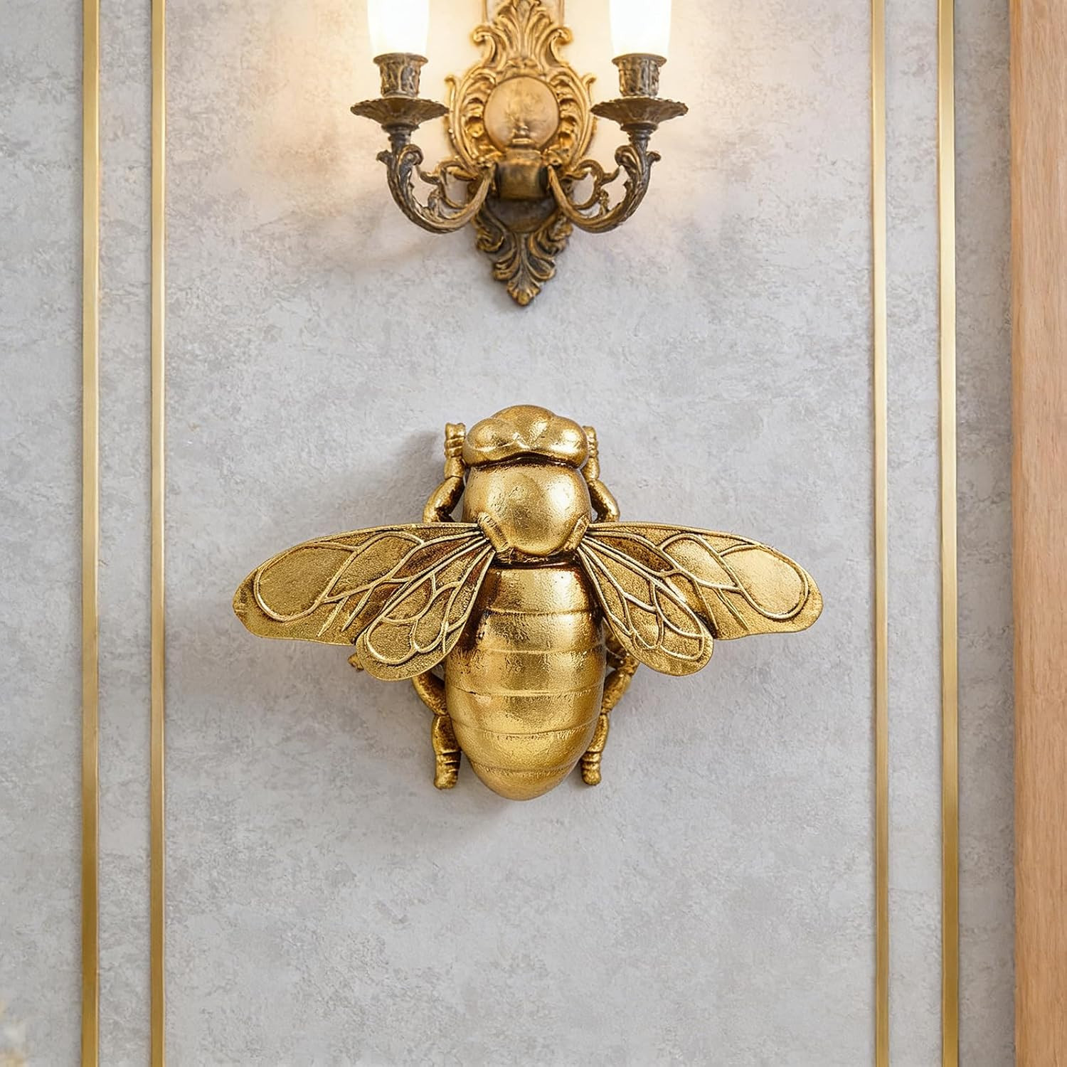 Gold Bee Wall Decor Resin Bug Wall Art (Metallic Gold) | 3D Hanging Honey Bee Wa