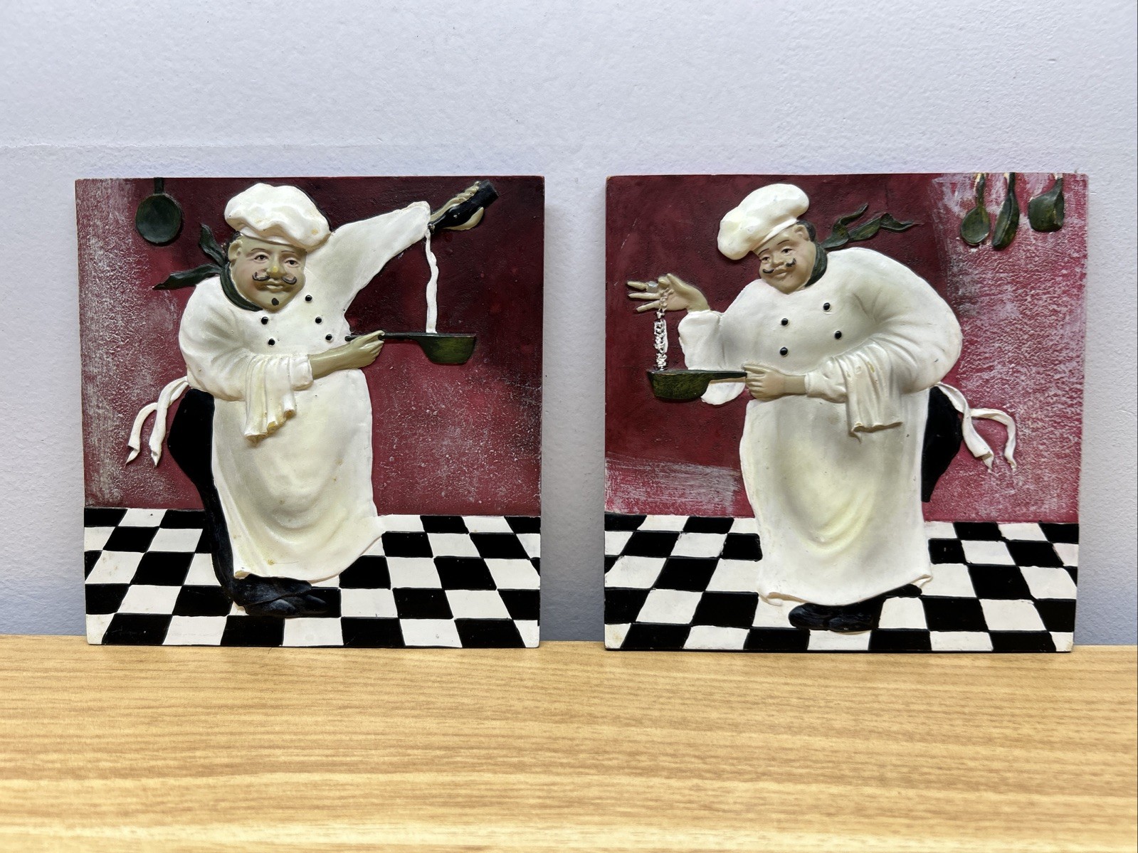FAT CHEFS DECOR Ceramic WALL PLAQUES, 6×6 Lot Of 2