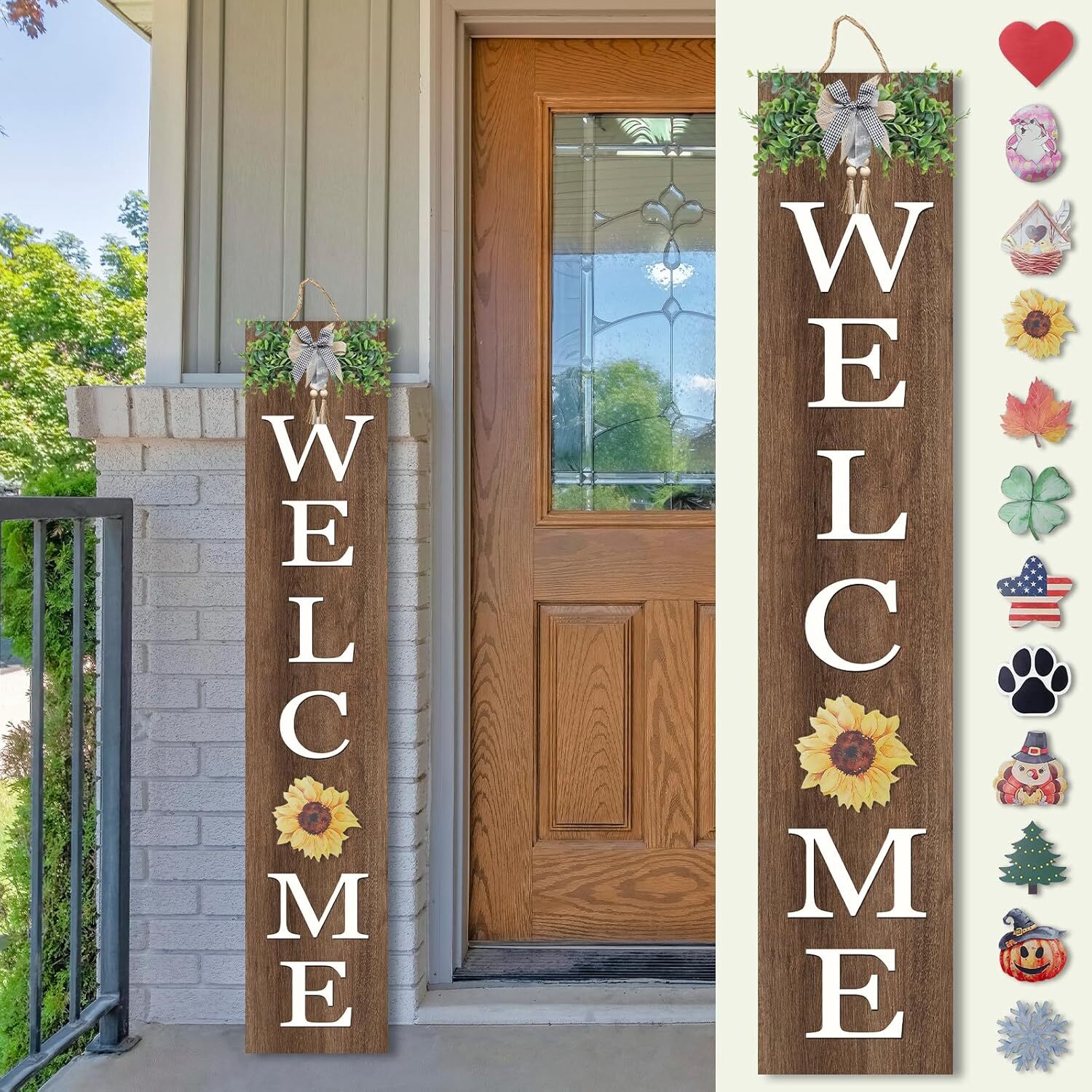 Interchangeable Welcome Sign for Front Porch Standing 47″X8″ Outdoor Large Wood