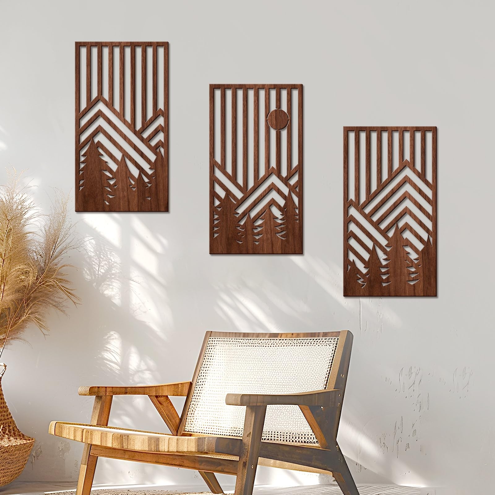 3 Piece Wood Large Mountain Wall Decor Art for Living Room, Bedroom, Office M…