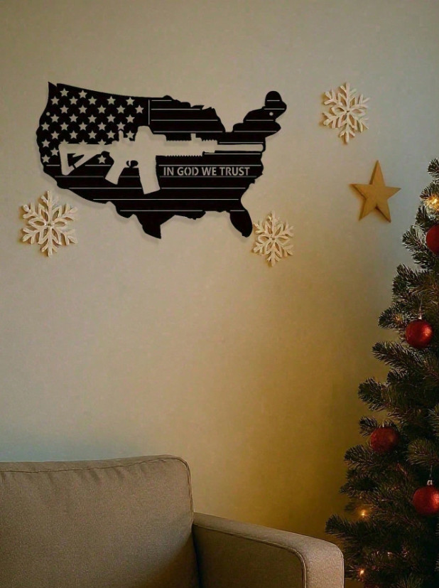 American Flag Gun Metal Sign Patriotic USA Wall Decor Man Cave Plaque