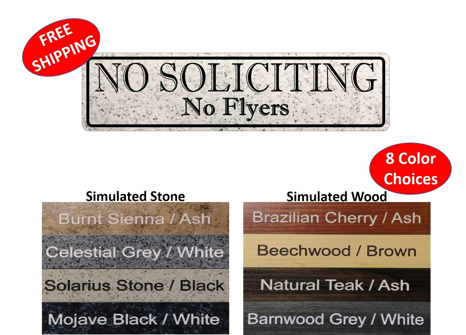 Rectangular “No Soliciting No Flyers” Sign – 1.5″ x 6″ – FREE SHIPPING
