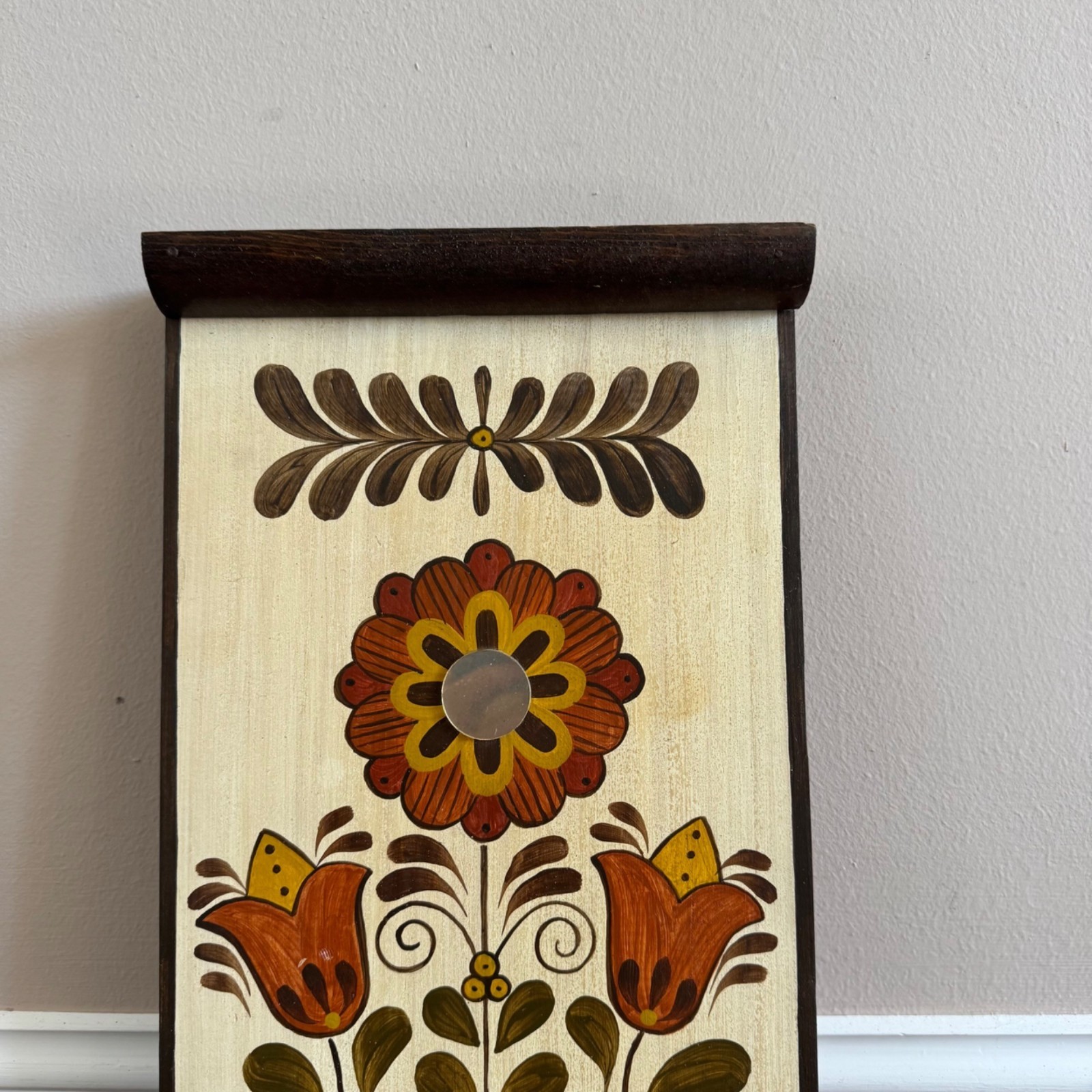 Hand-Painted Folk Art Wooden Wall Plaque With Heart & Floral Design