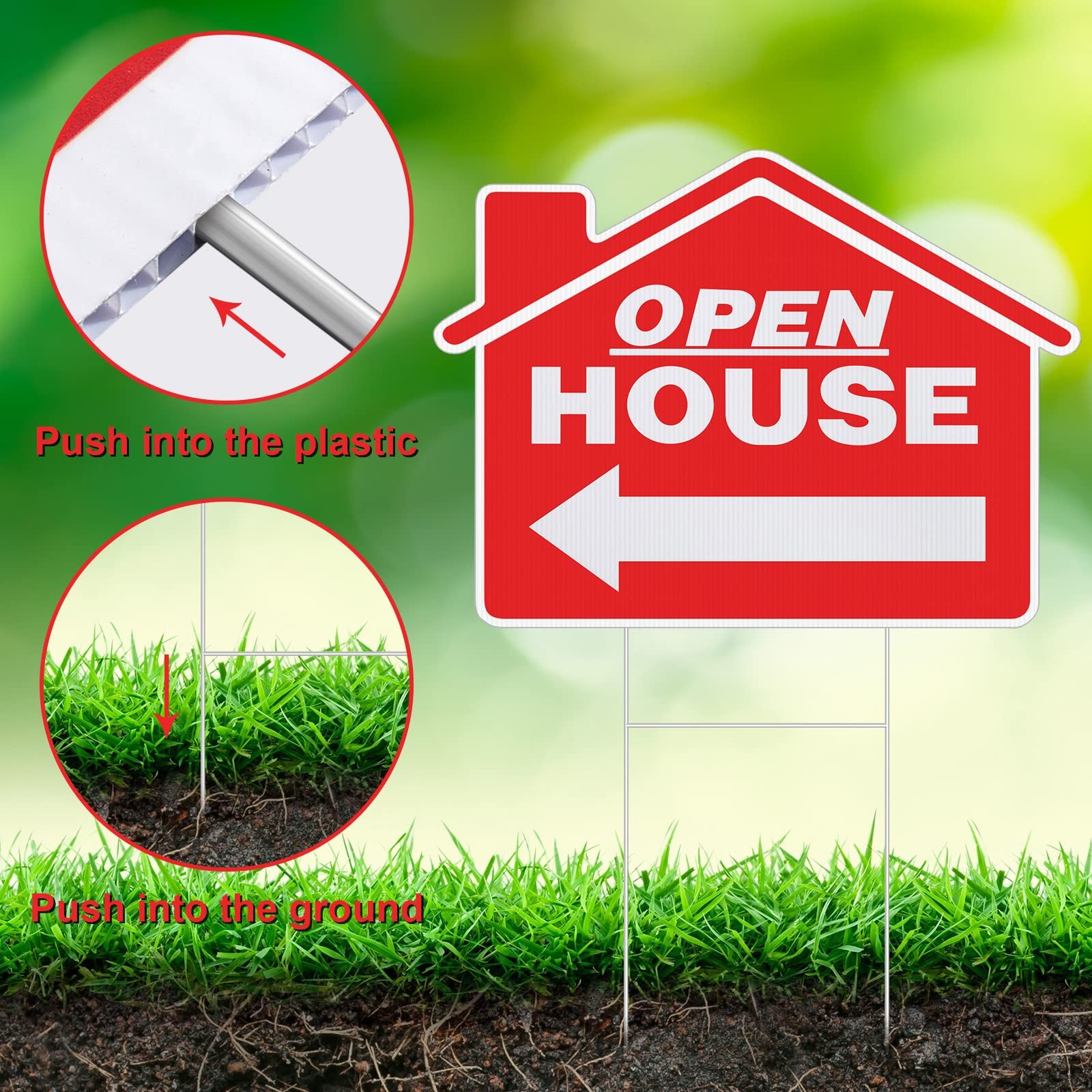 7 PCS Open House Signs 18×14 Inch Double Sided Real Estate Yard Signs Red