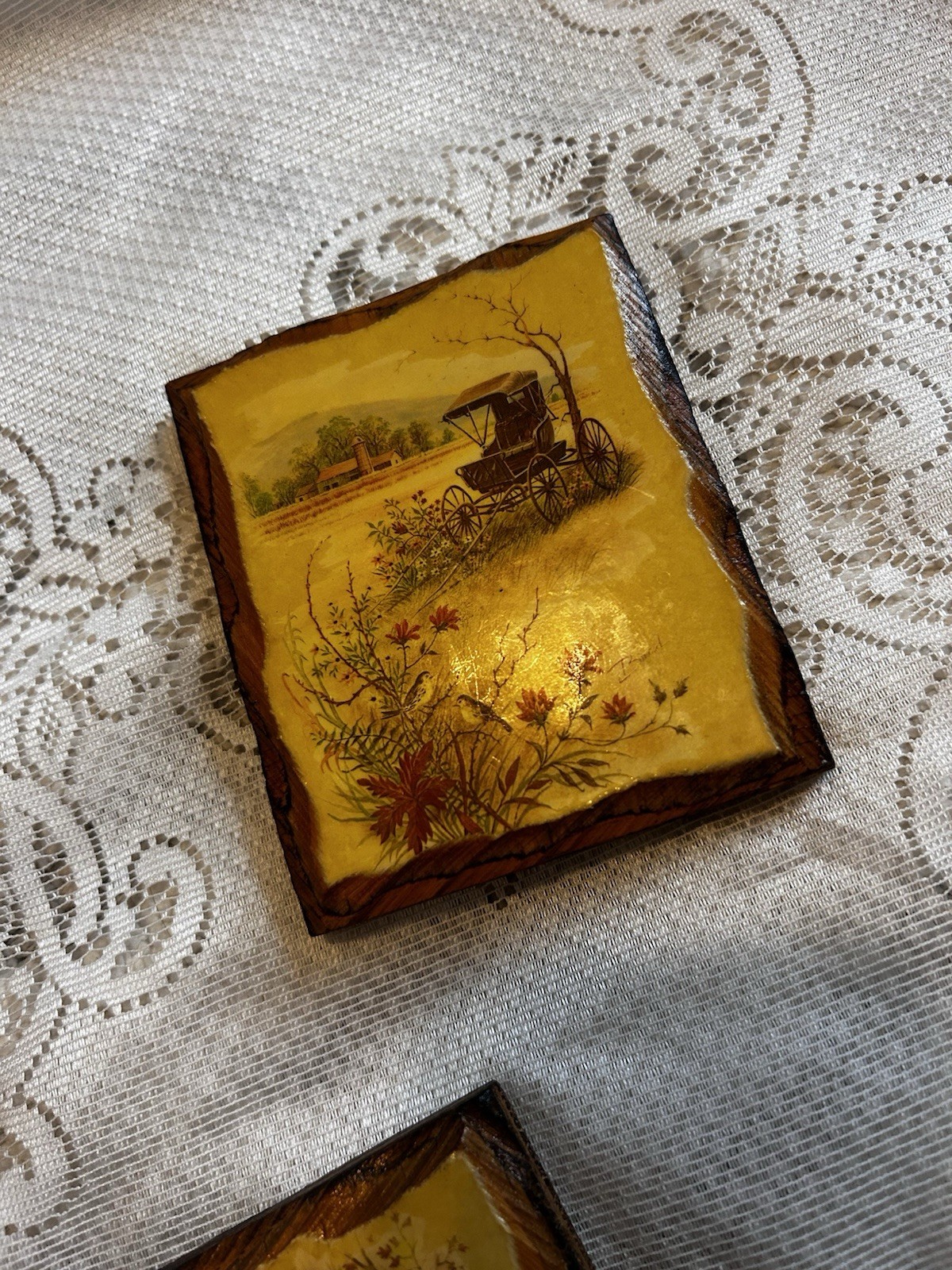 Set of 5 Wood Farmhouse Floral Wall Plaques, Decorative, Rectangle, 4 in x 3 in