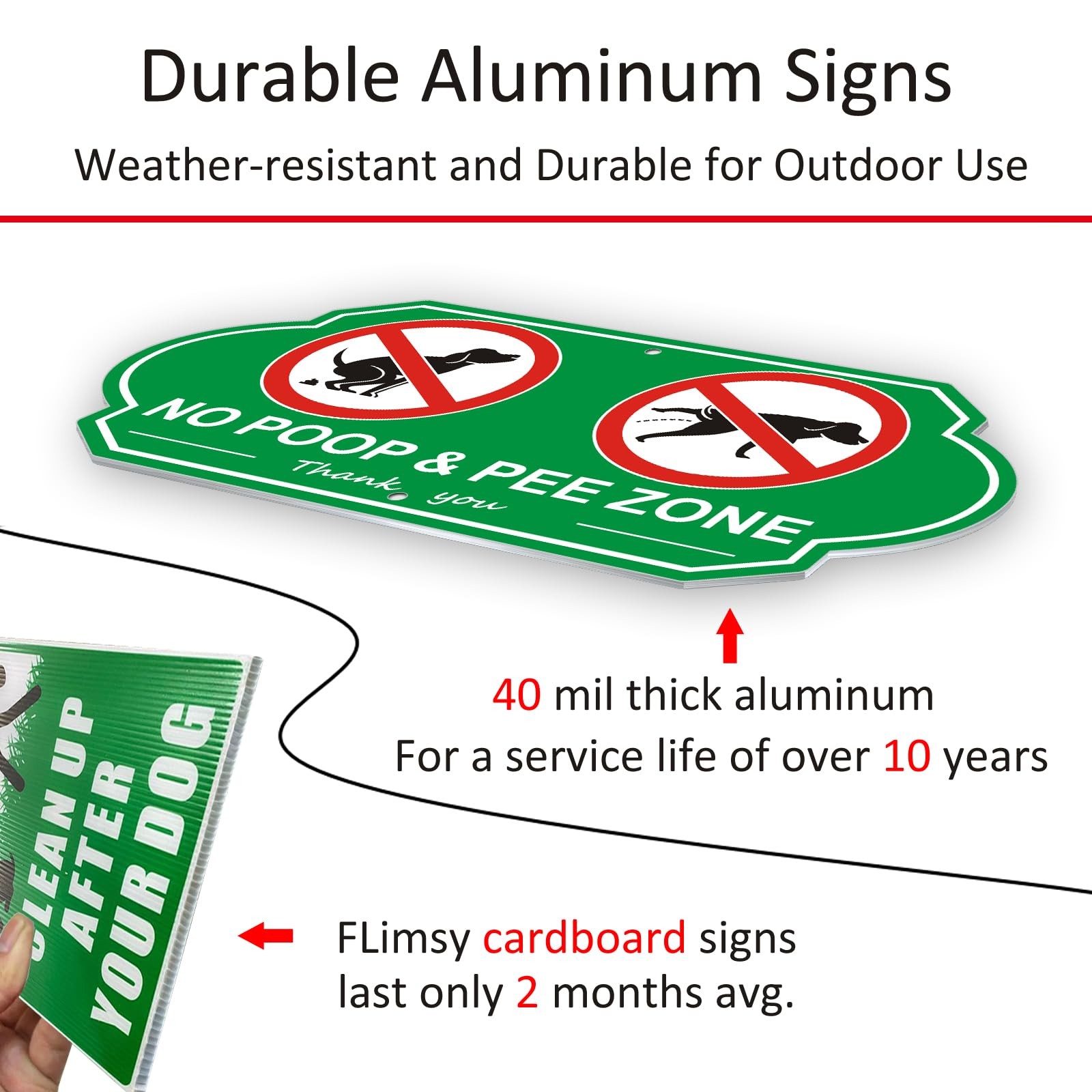 Heavy Duty Aluminum No Dog Poop Signs for Yard, 14″ x 7″ Metal No Poop And Pe…