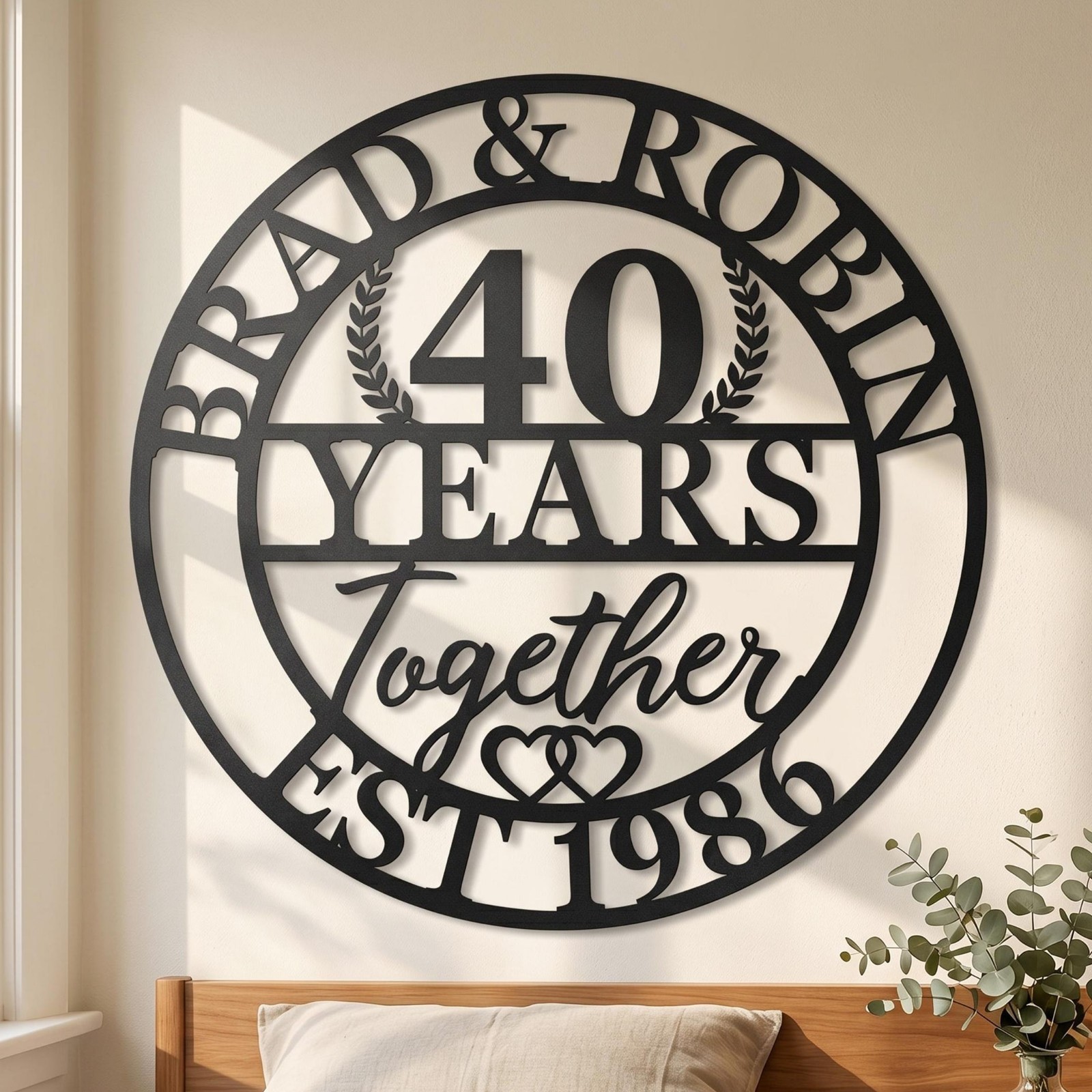 Personalized Anniversary Metal Sign, 40 Years Together Couple Wall Decor
