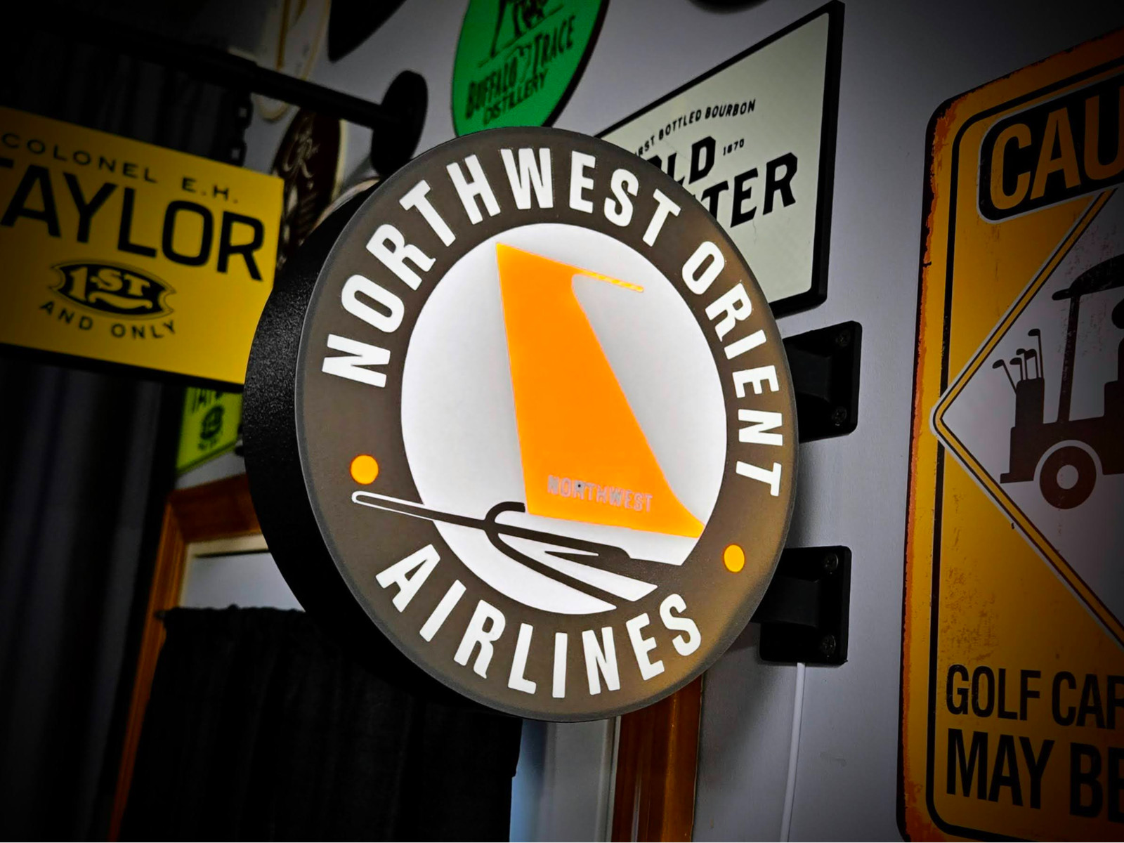Northwest Orient Airlines LED Lightbox Sign 3D Printed Round Wall Mount Man Cave
