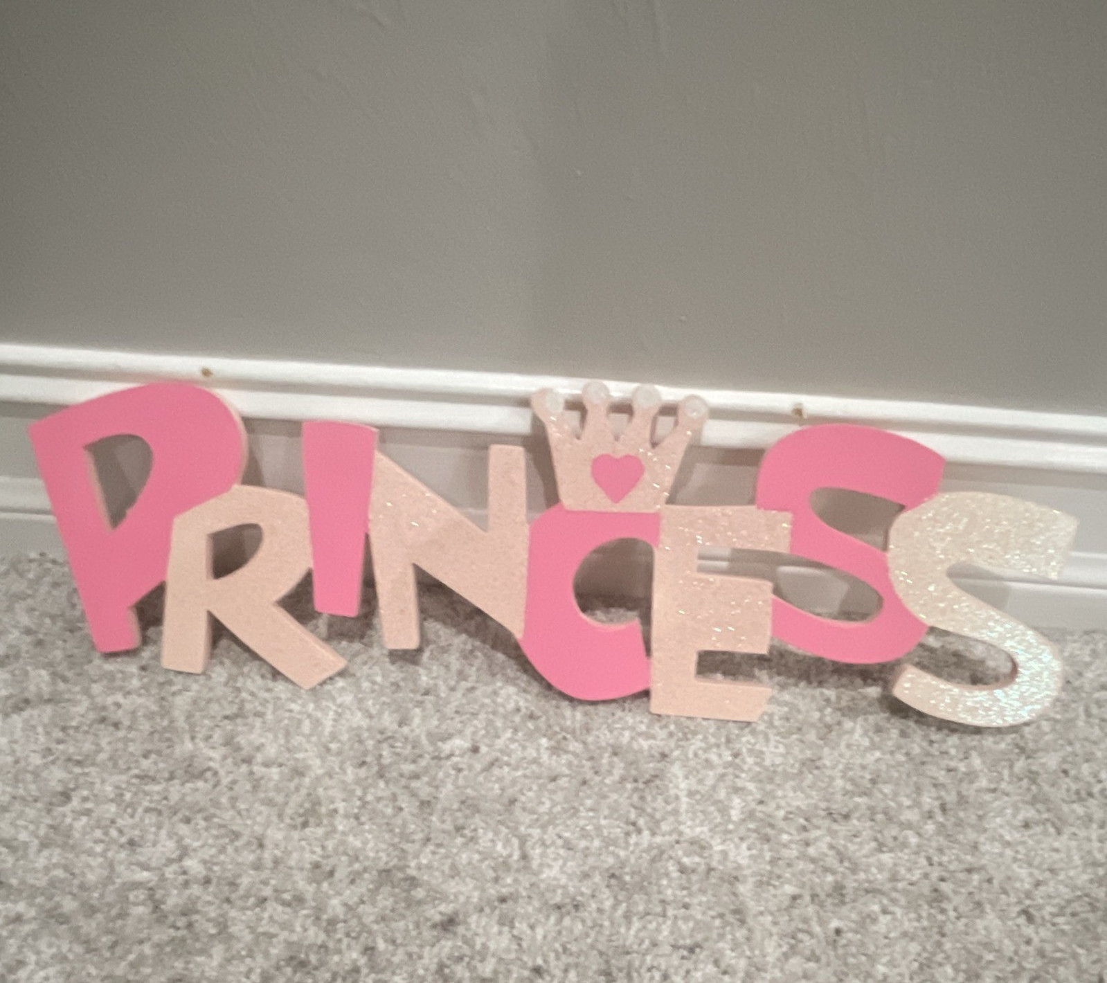 Princess Freestanding Wood Letters Sign, Pink/Beige Glitter, Medium 20x5in