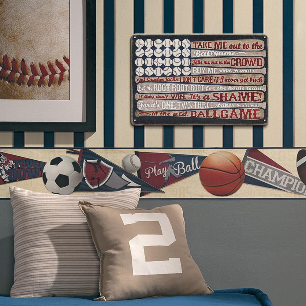 Metal Baseball Room Decor Sign – Vintage Tin Sign for Boys Room, Bedroom, Sports
