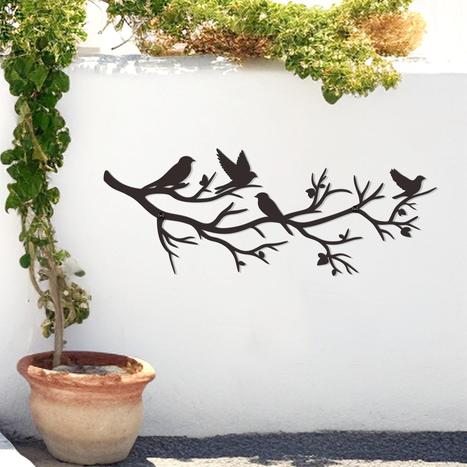 Medium Black Metal Tree with Birds on Branch Wall Art for Home Living Room