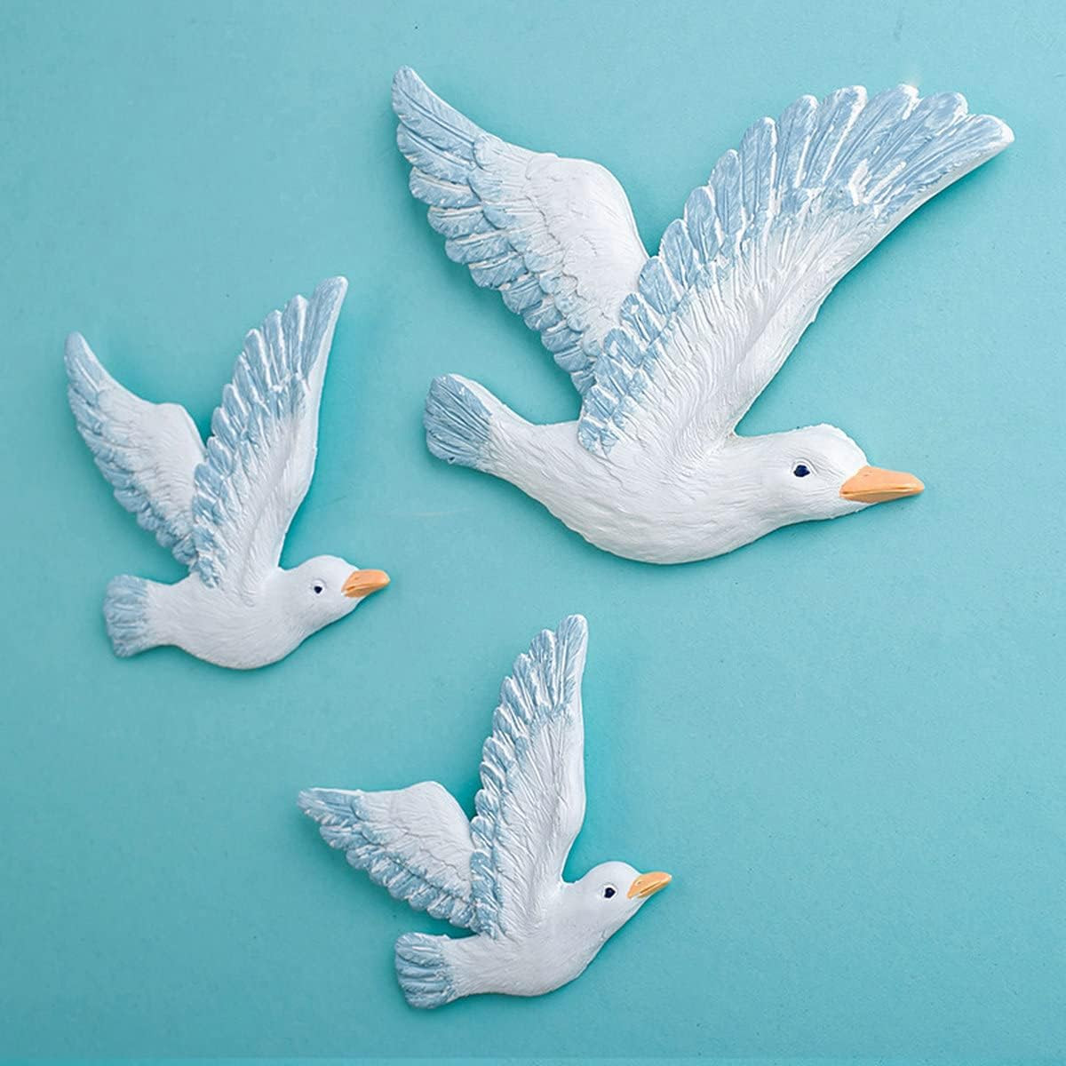 Coastal Seagulls Wall Decor-3Pcs Resin Nautical Nordic Birds Beach Relax Mediter