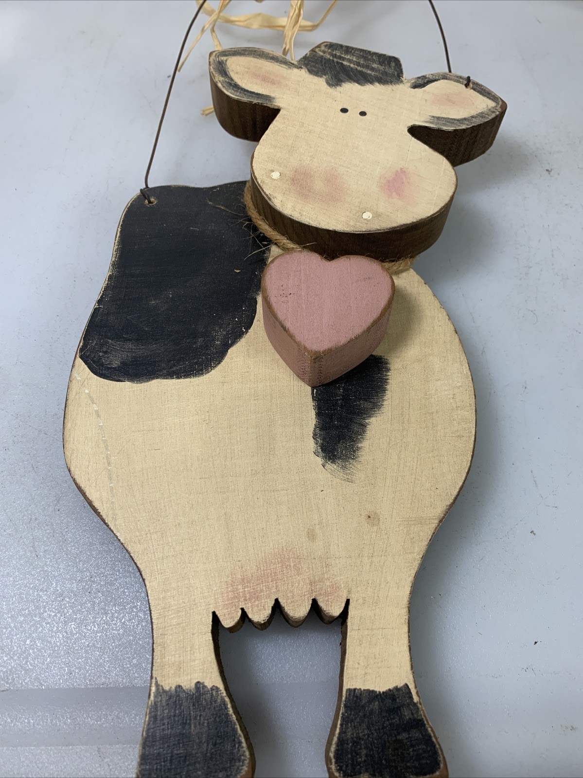 Vintage Black & White Cow Wall Hanging Hand Painted Wood Farmhouse Decor