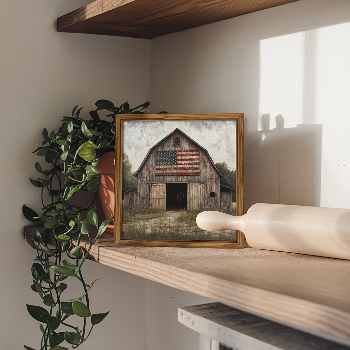 2D Vintage American Flag Barn Wooden Sign Distressed Rustic Wall Art Room Decor