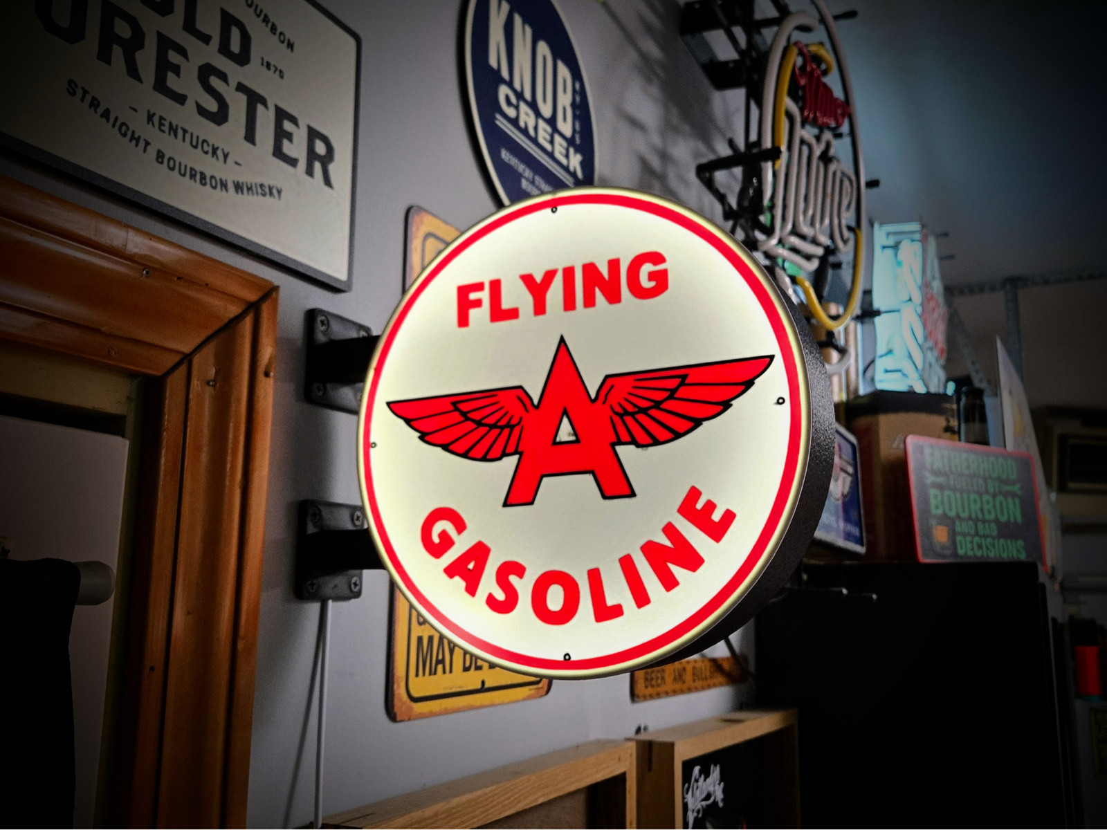 Flying a LED Lightbox Sign 3D Printed Round Wall Mount Man Cave Garage Decor