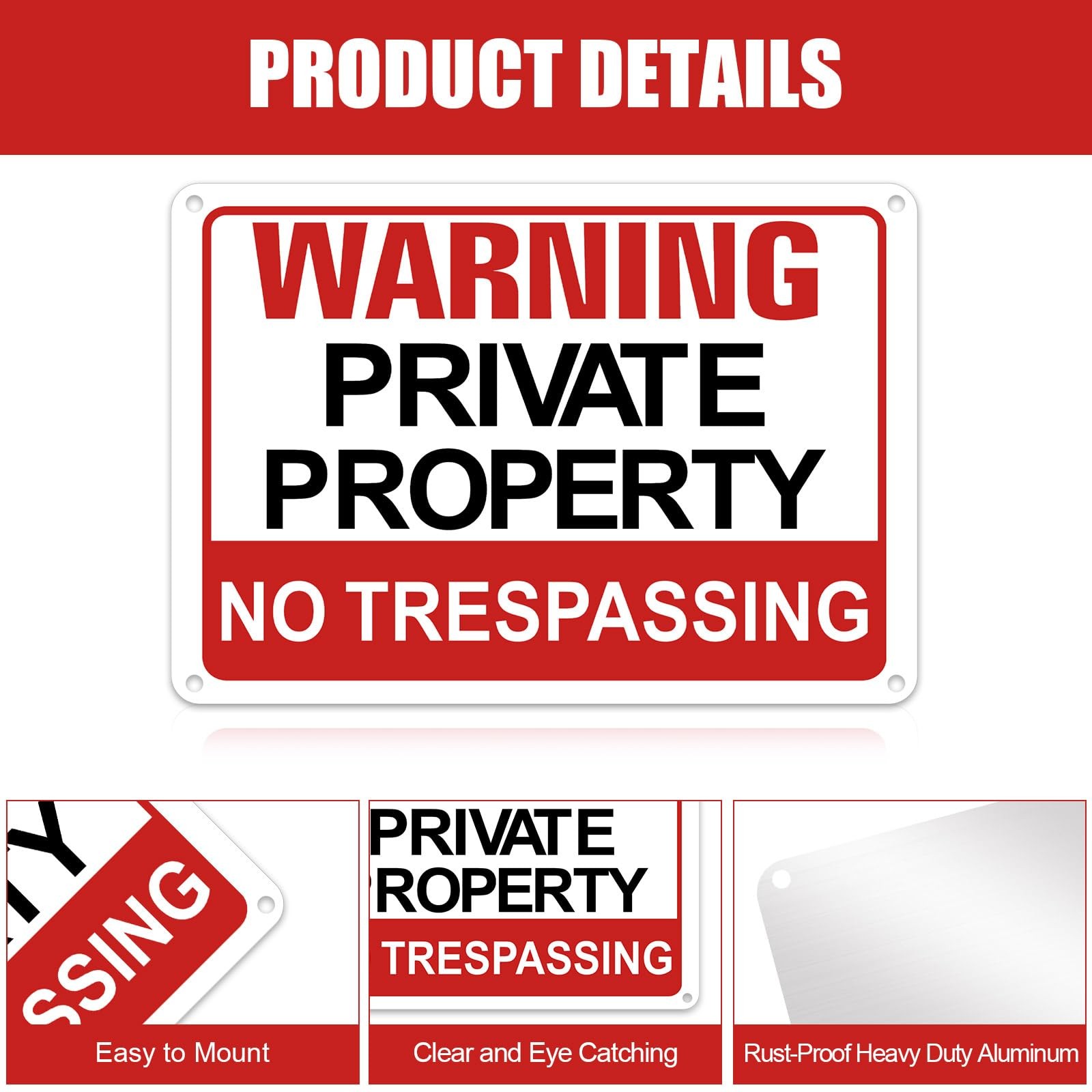 8 Pcs No Trespassing Signs Private Property 7 x 10 Inch Weatherproof Metal Al…