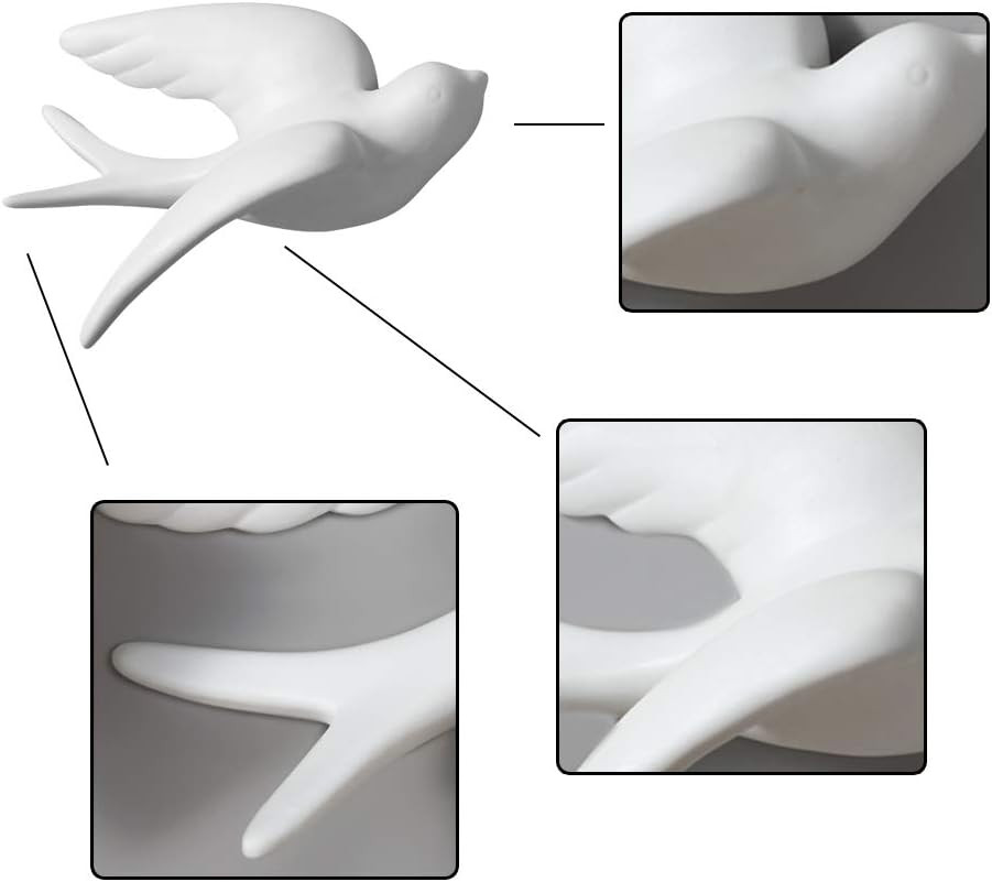 Set of 6 White Ceramic Birds Doves Sparrows Swallows Wall Mounted Decor Hanging