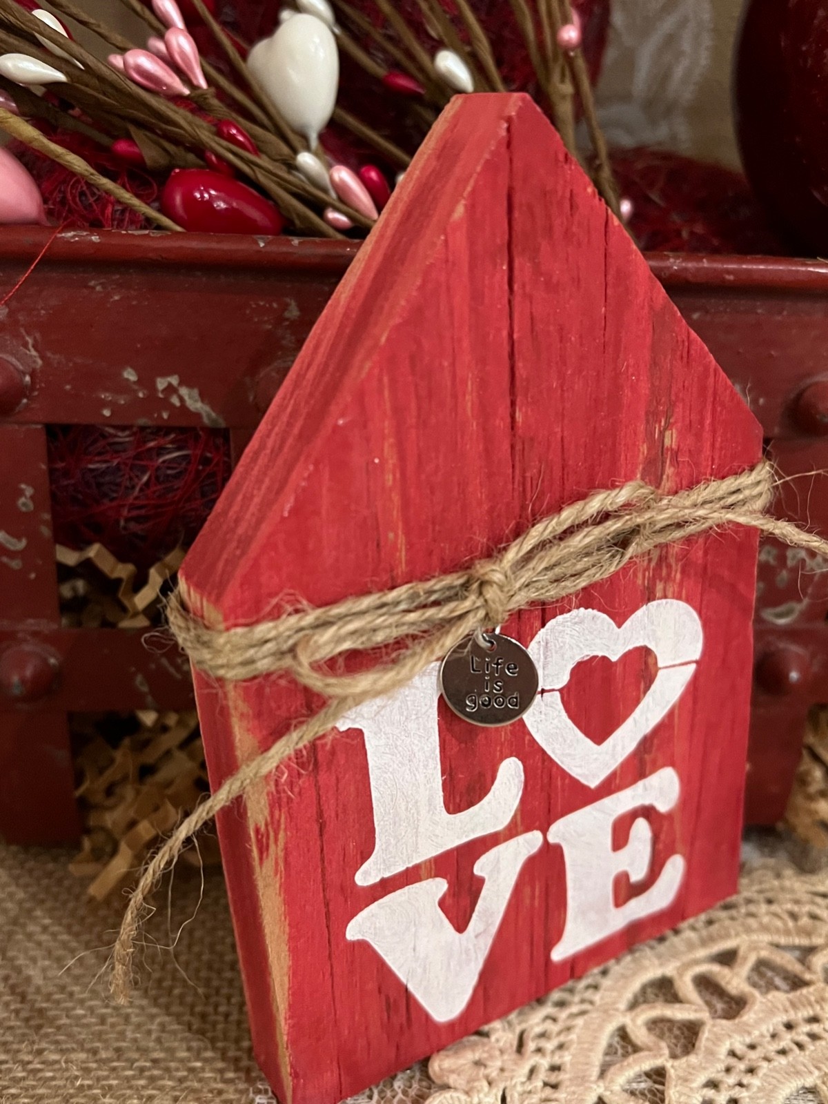 Valentines LOVE Mini Sign Farmhouse Tiered Tray Decor Rustic Wood Gift HP