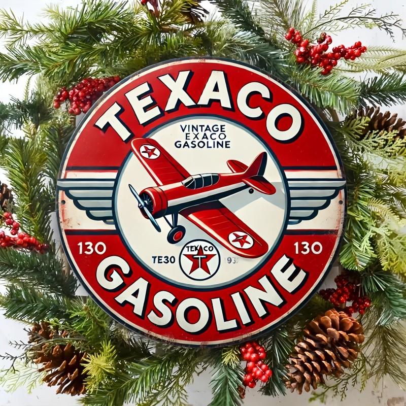 Vintage Texaco Aviation Gasoline Tin Metal Sign Retro Red White 8×8