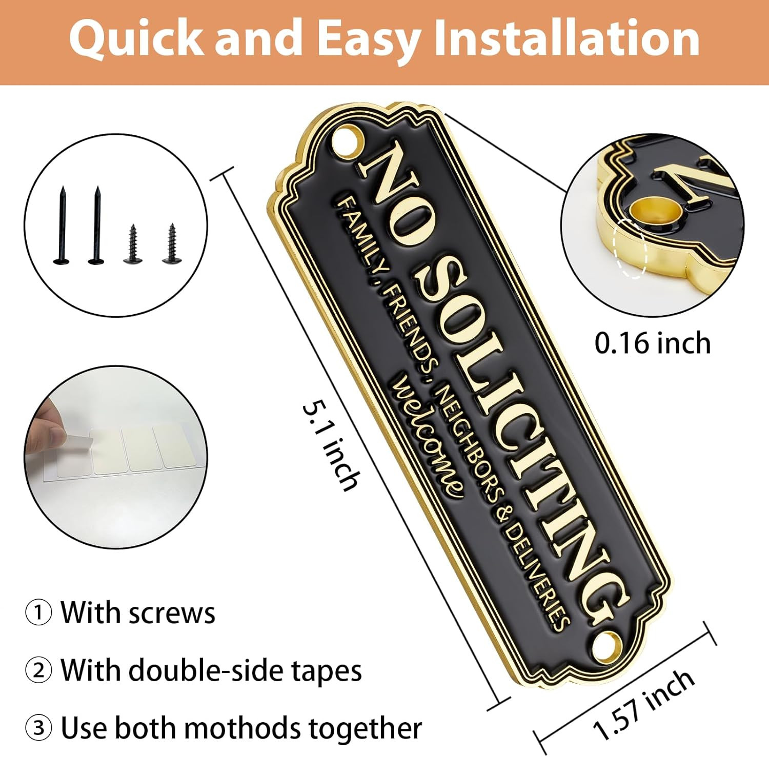 Brass No Soliciting Sign – Elegant No Soliciting Sign for House, Handmade Wall