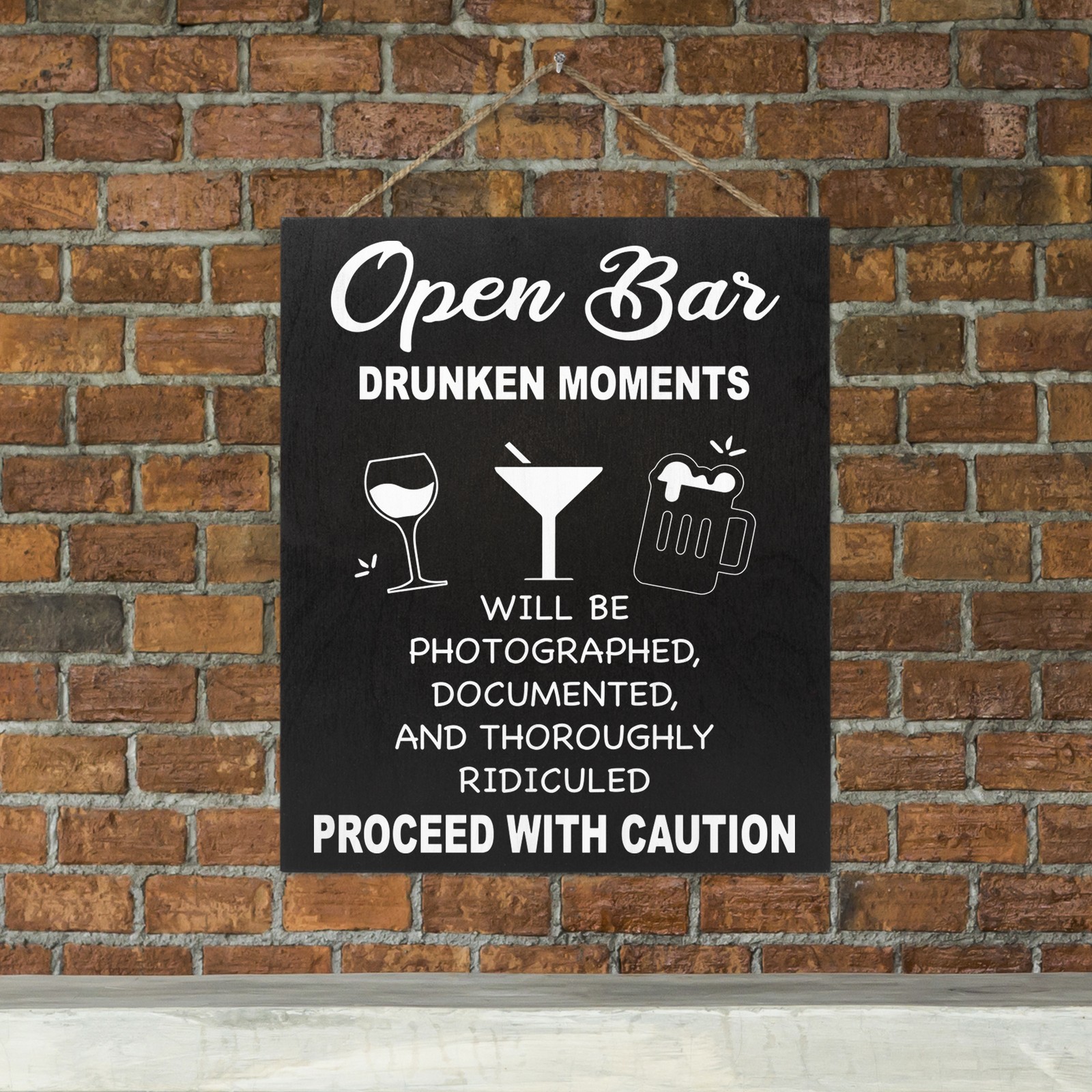 JG Open Bar Wedding Sign, Wedding Reception Signs Drunken Moments (Black)