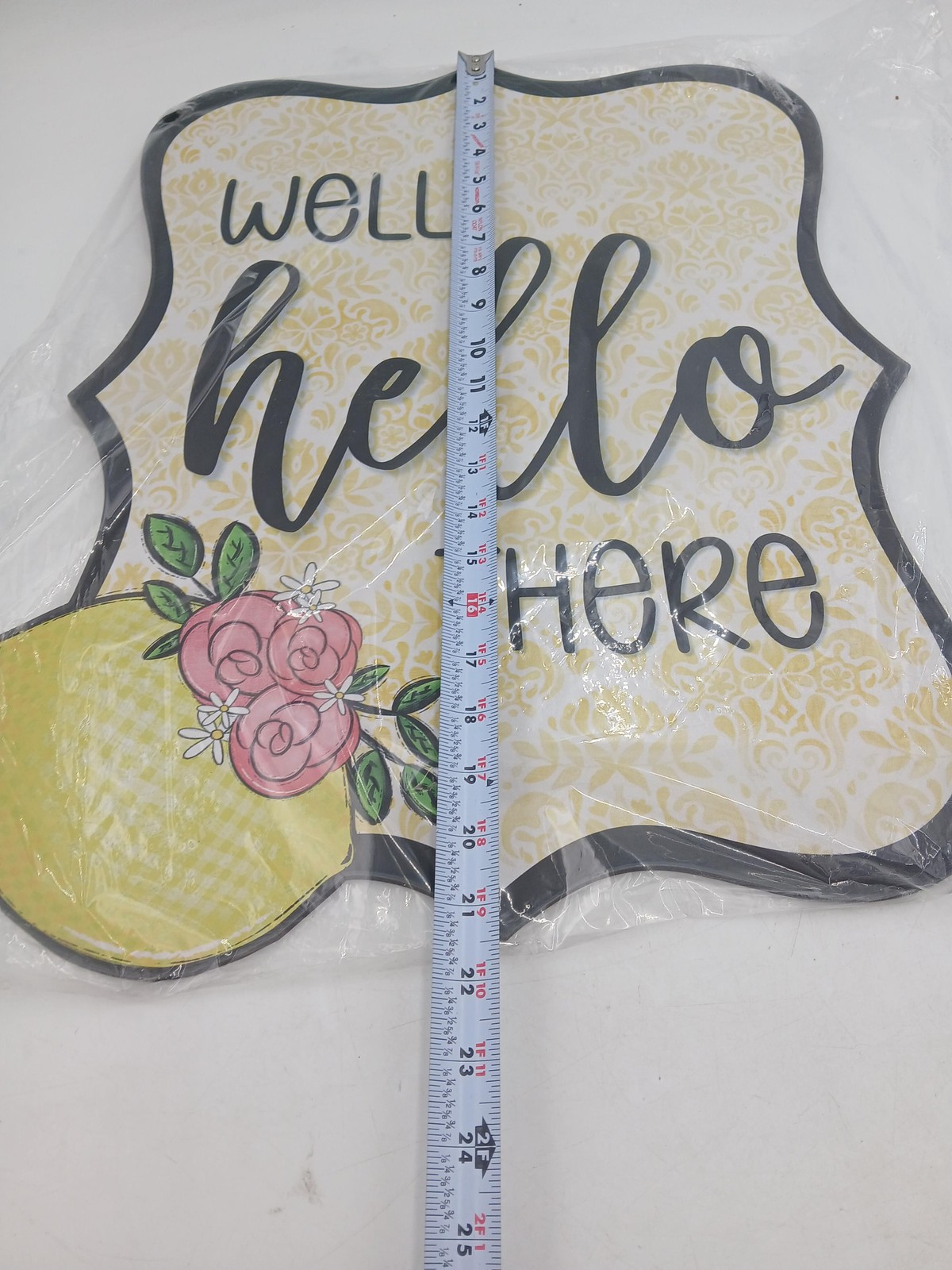 Well Hello There Wall Sign Medium Lemon Floral MDF Printed Decor Plaque Door 21″