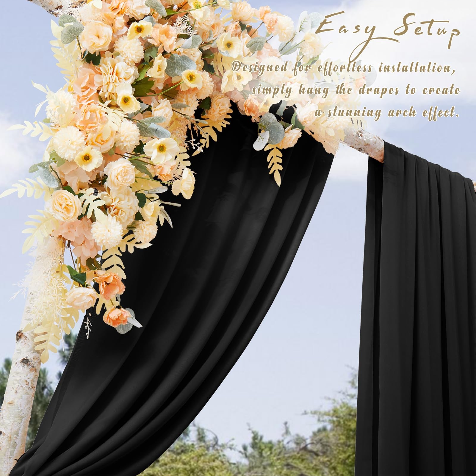 28 Inch x 19ft Black Chiffon Wedding Arch Draping Fabric Sheer Curtains 1 PC