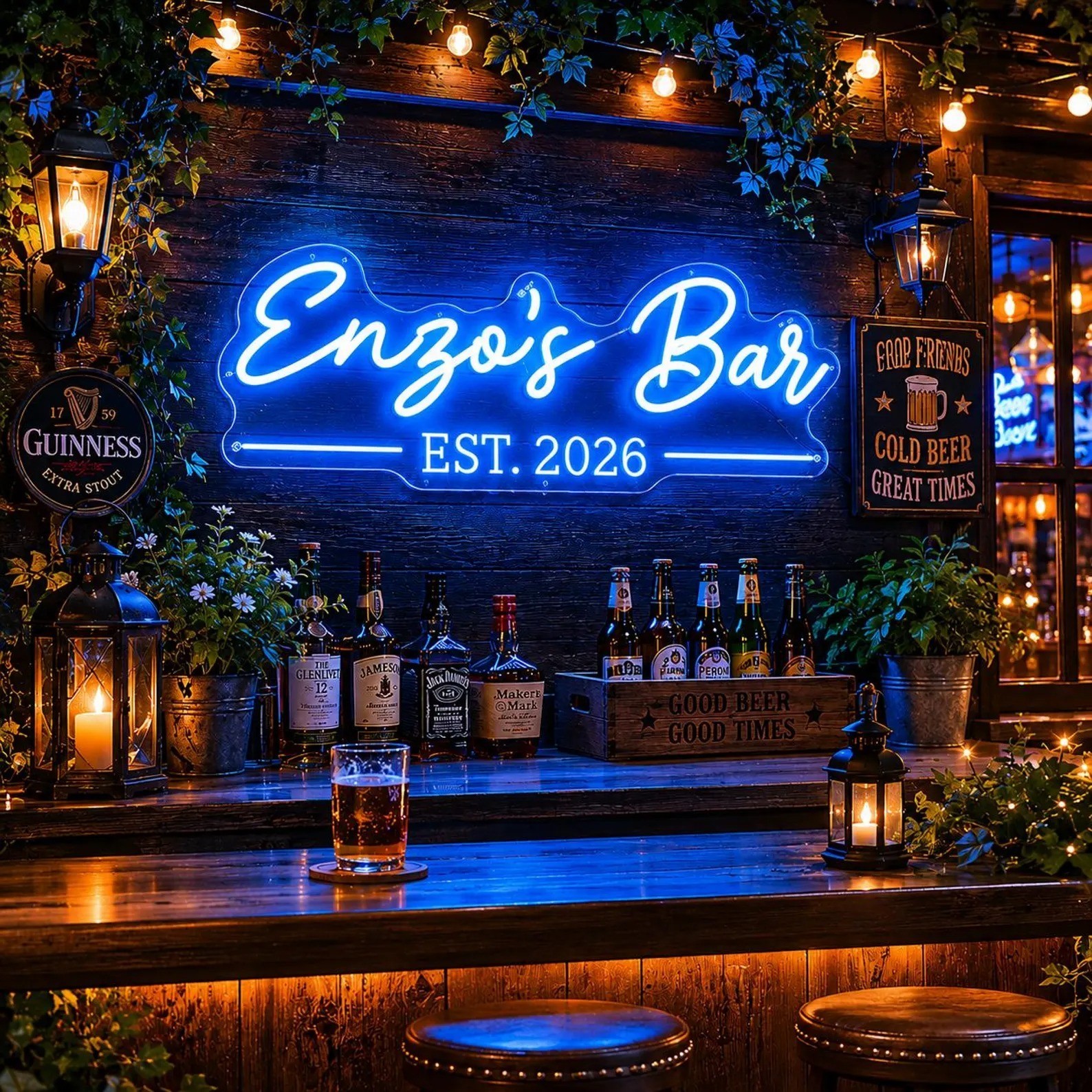Custom Bar Name Neon Sign Personalized Man Cave Home Bar Gifts For Him, Decor