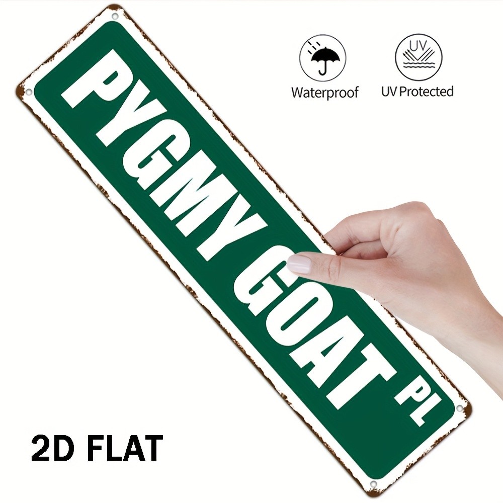 Vintage Goat Iron Sign 10x40cm Rustic Green White Wall Decor