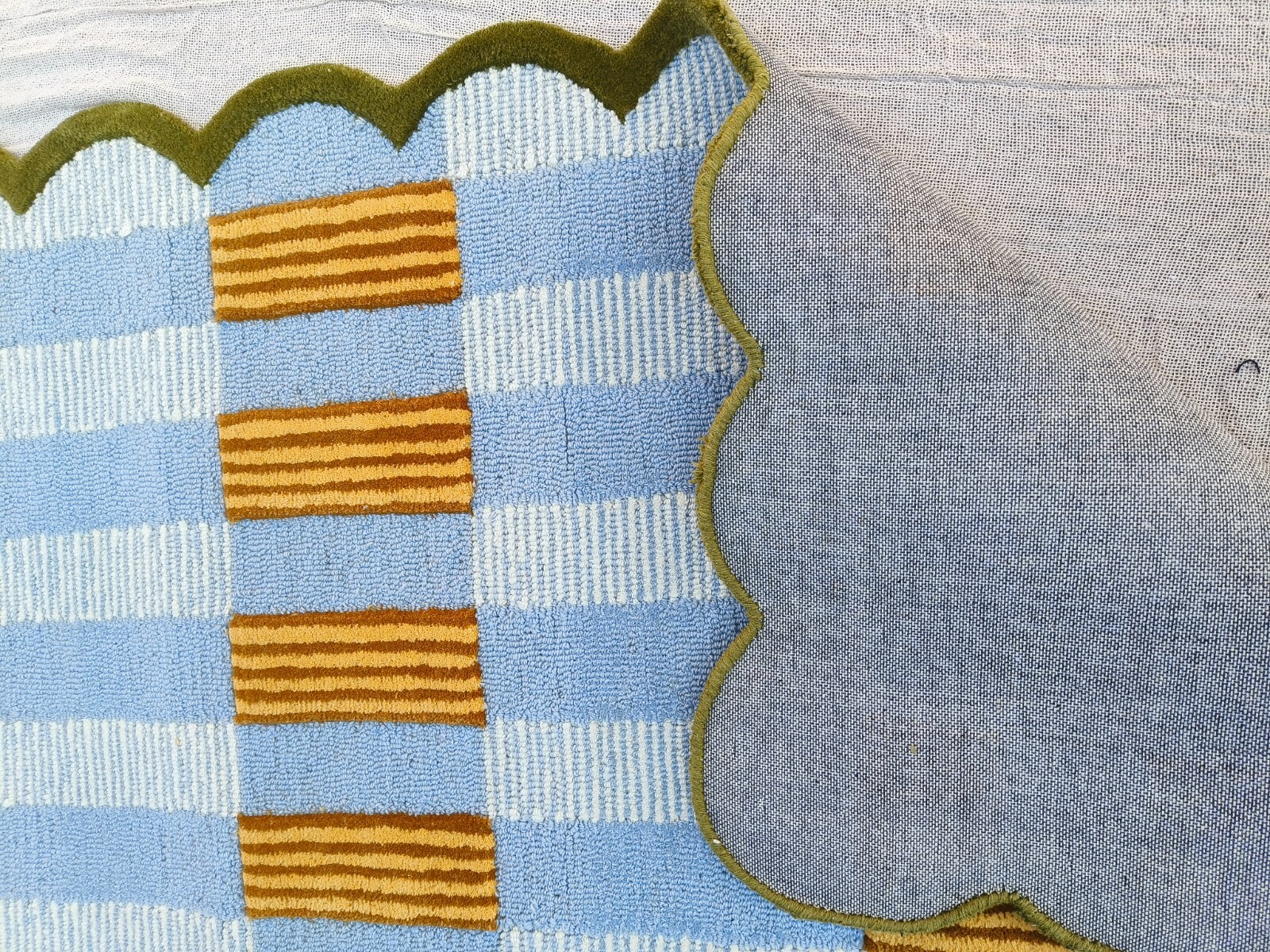 Handmade Wool Tufted Rug Mustard Blue | Modern Geometric Carpet Cozy Home Decors