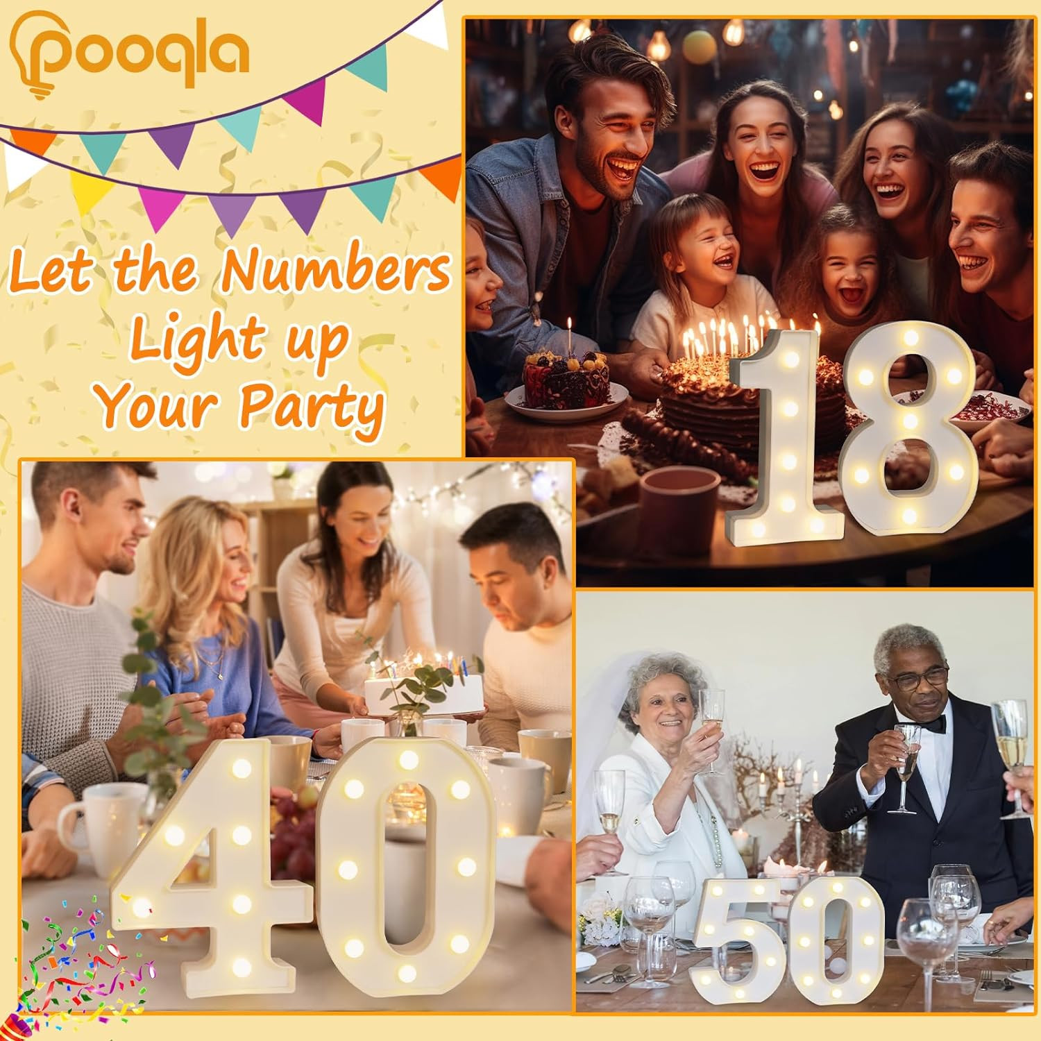 Decorative Led Light up Number Letters, White Plastic Marquee Number Lights Sign
