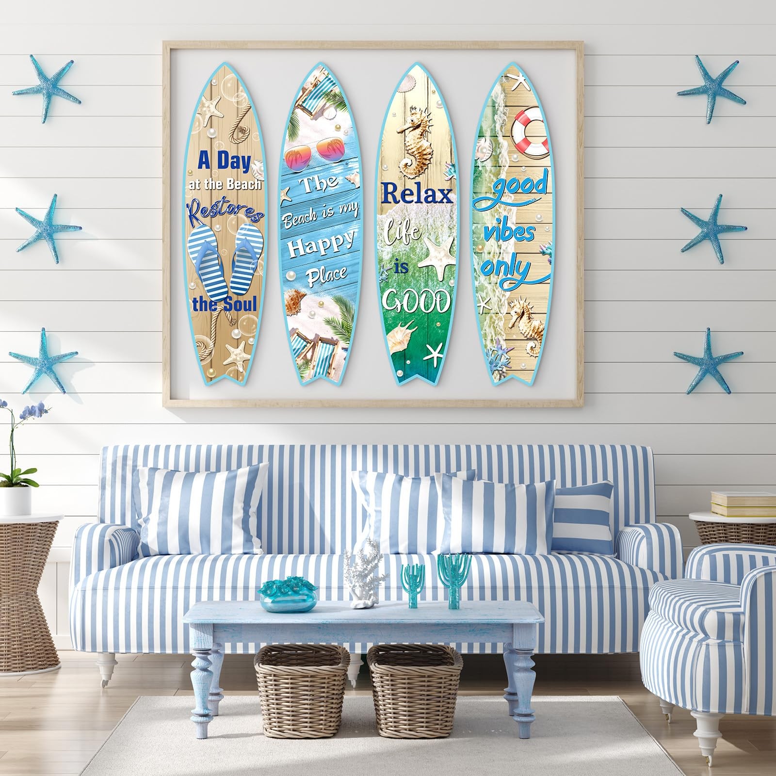 4 Pcs Surfboard Wall Decor Surfboard Wall Hanging Sign Wooden Beach Decoratio